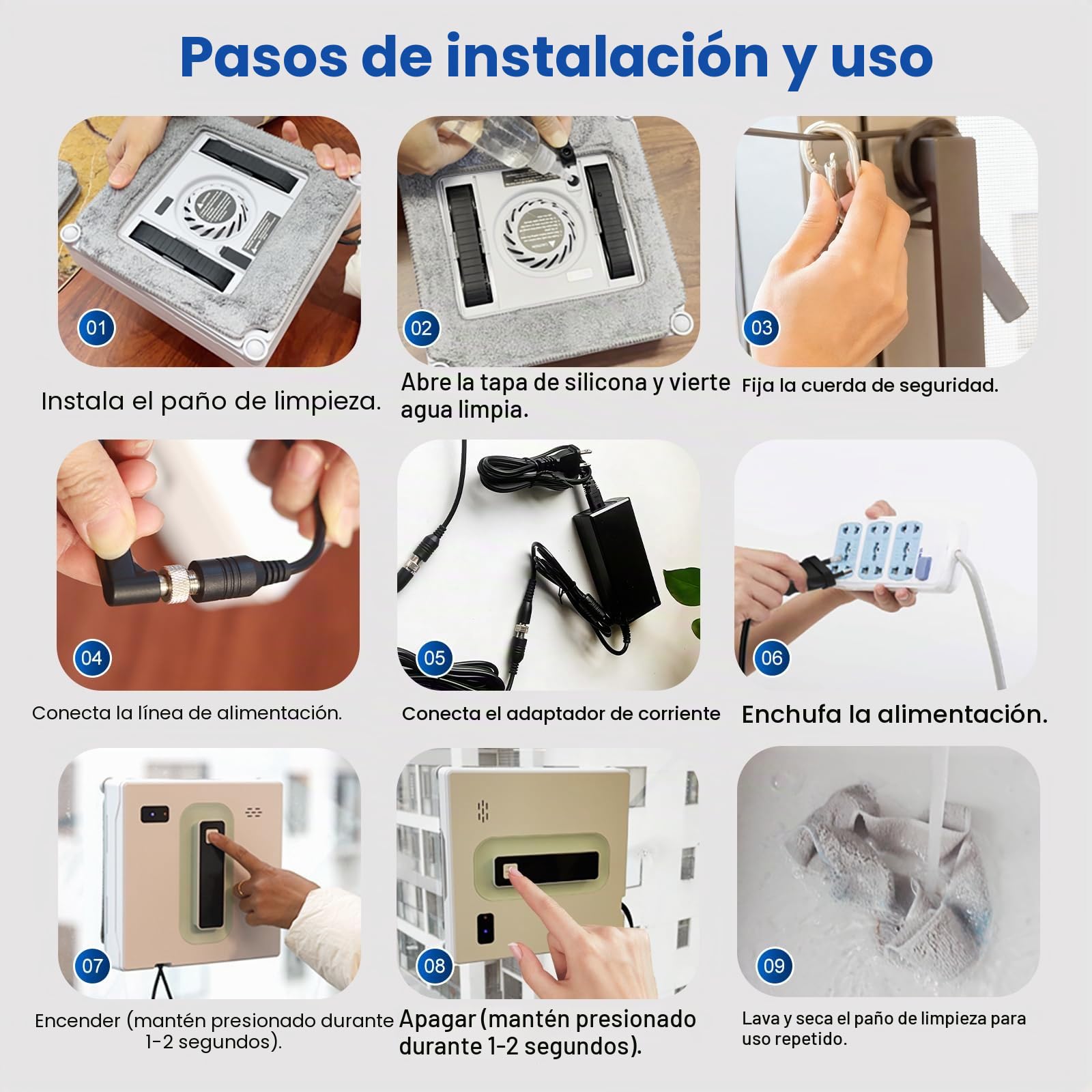 Robot de limpieza de ventanas, robot limpiador de ventanas cuadrado con motor sin escobillas, chorro de agua dual ultrafino, limpiador inteligente con batería UPS de 650 mAh, aplicación