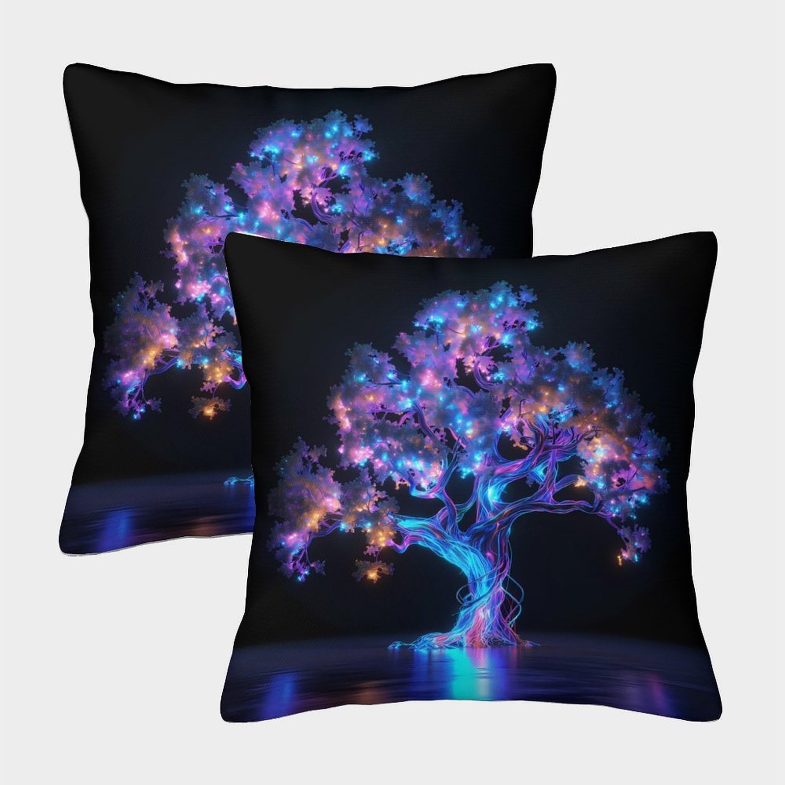 QFVANSIYO Luminous Mystic Tree 3D Printed Pillowcase Microfiber Bedroom Decor Fantasy Tree Pillow Cover Soft Breathable for Home 40x40cm