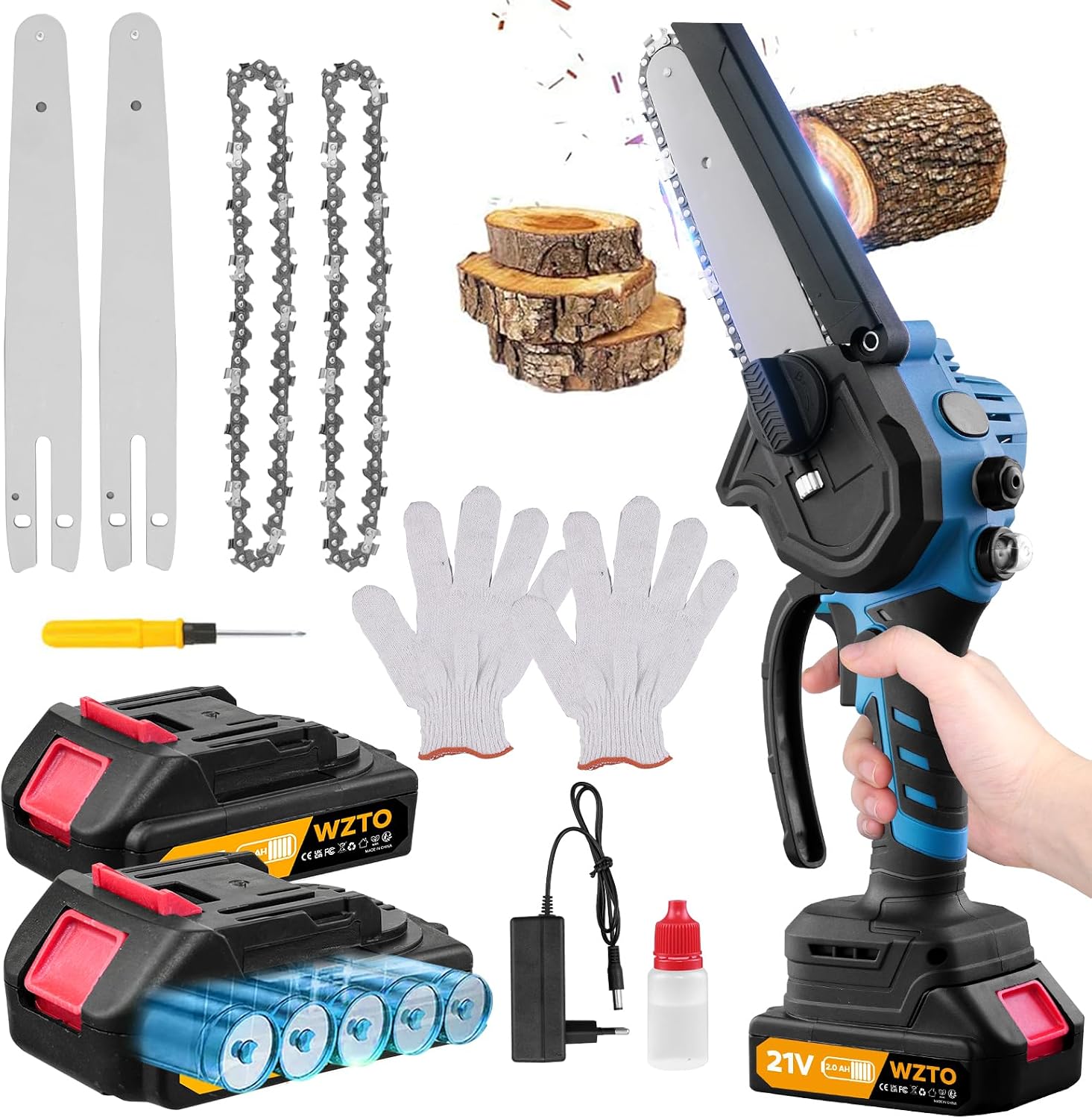 Mini Chainsaw with Battery - 8 Inch Battery Saw with 2 Batteries 2 Chains and Digital Display Safety Lock Electric Hand Saw for Garden Shears Loppers Wood Cutting Mini
