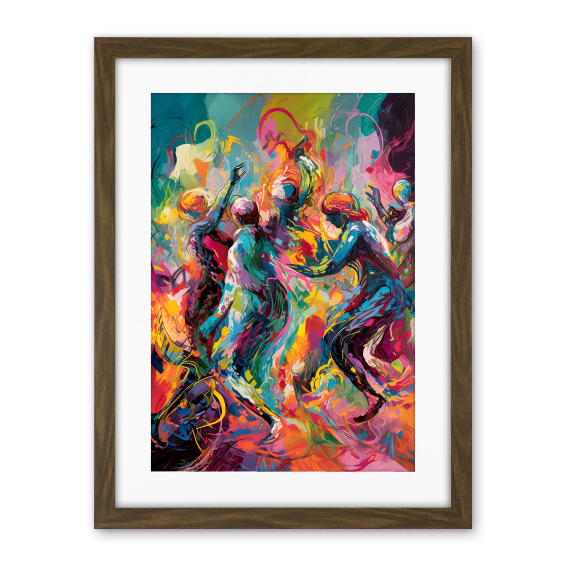 Artery8 Abstract Figures Vibrant Dance Expression Artwork Framed Wall Art Print 18X24 Inch