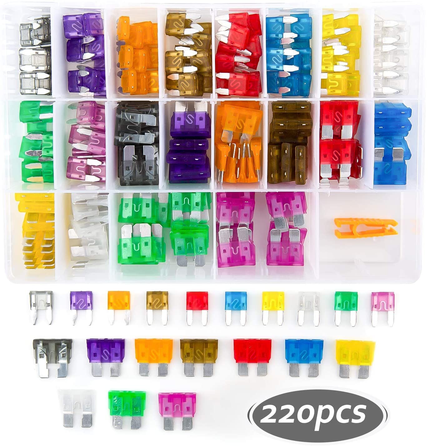 LUTER 220pcs Automotive Fuse kit Standard Car Blade Fuse Assortment
