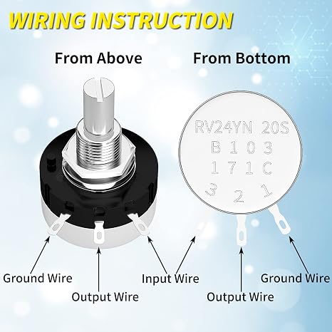 Joinfworld 10K Potentiometer Single Turn Carbon Film Rotary Potentiometer 10K Ohm with A03 Knob & Dial for Inverter Speed Regulation Motor Speed Control