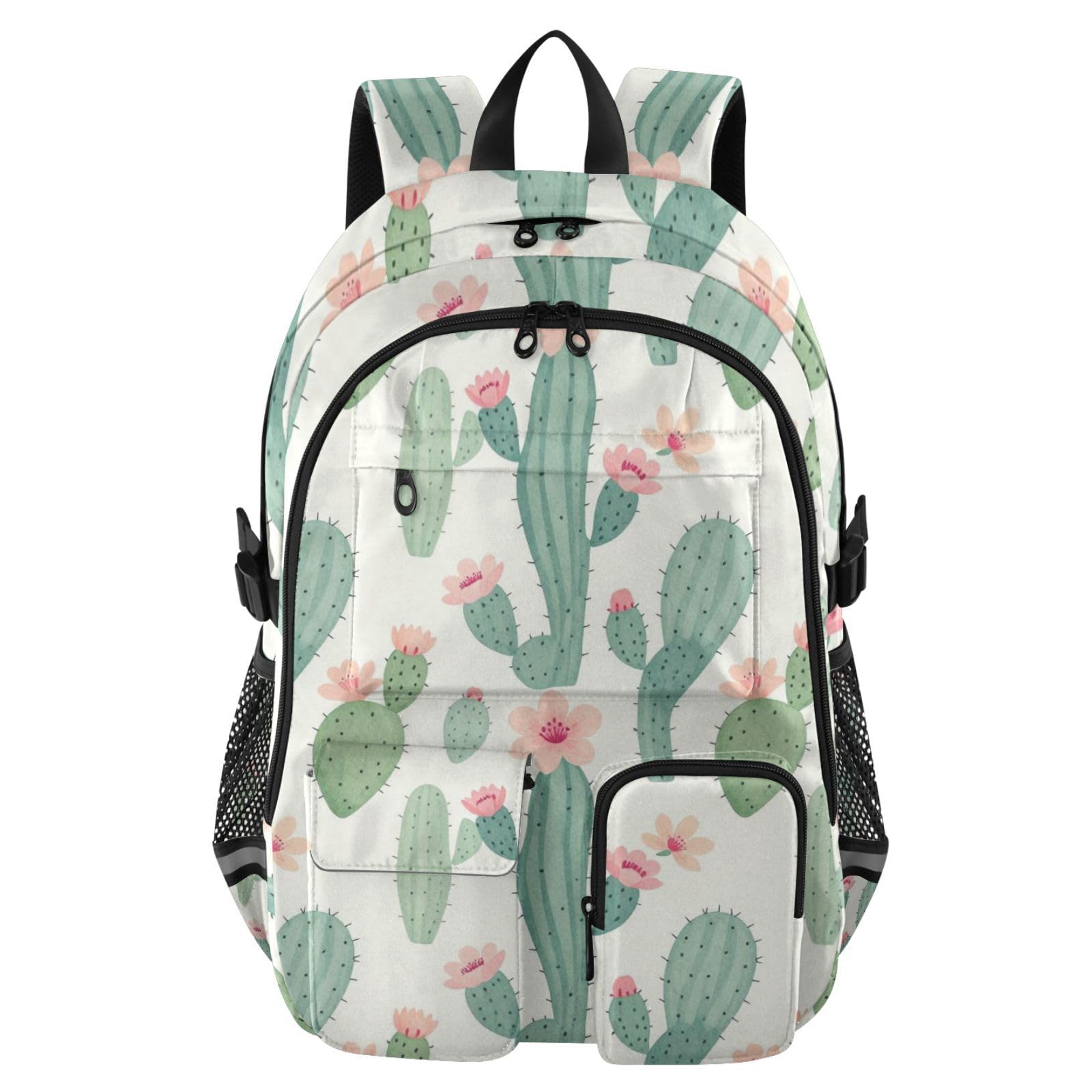 Mochila de viaje con diseño de cactus rosa suculentas y flores de 17.5 pulgadas ligera 8