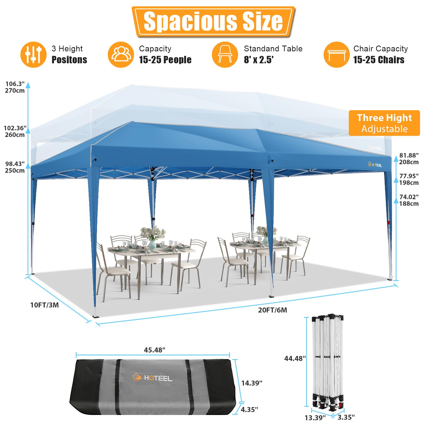 HOTEEL Gazebo 3x6 Pieghevole Impermeabile Con 6 Pareti Gazebo Esterno Resistente Robusto Professionale Richiudibile Per Feste, Matrimoni, Mercato, Con 4 Sacchi Di Sabbia E Borsa Per Il Trasporto