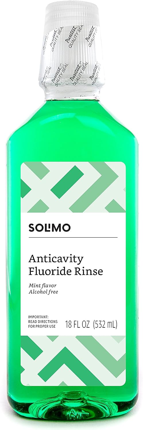 Amazon Brand - Solimo Anticavity Fluoride Rinse, Alcohol Free, Mint, 18 Fluid Ounces, Pack of 1