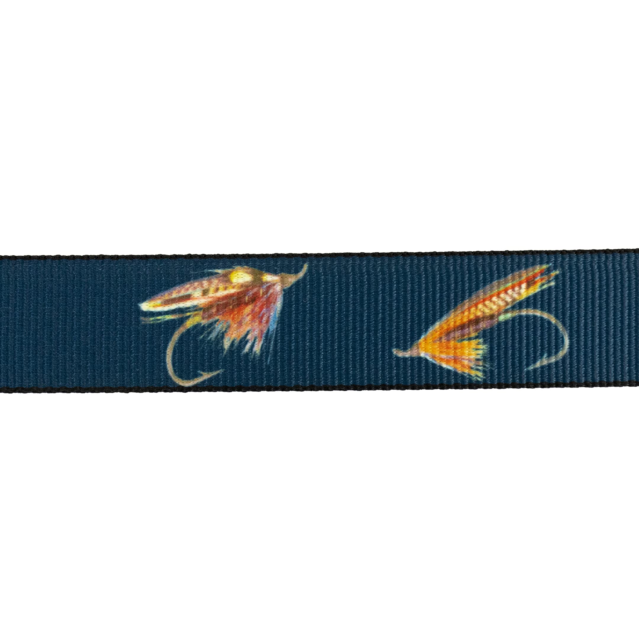 Thomas Bates Backpacker Patterned Web Belt with Polycarbonate Oval Slide (Fly Small Navy, Adult Size)