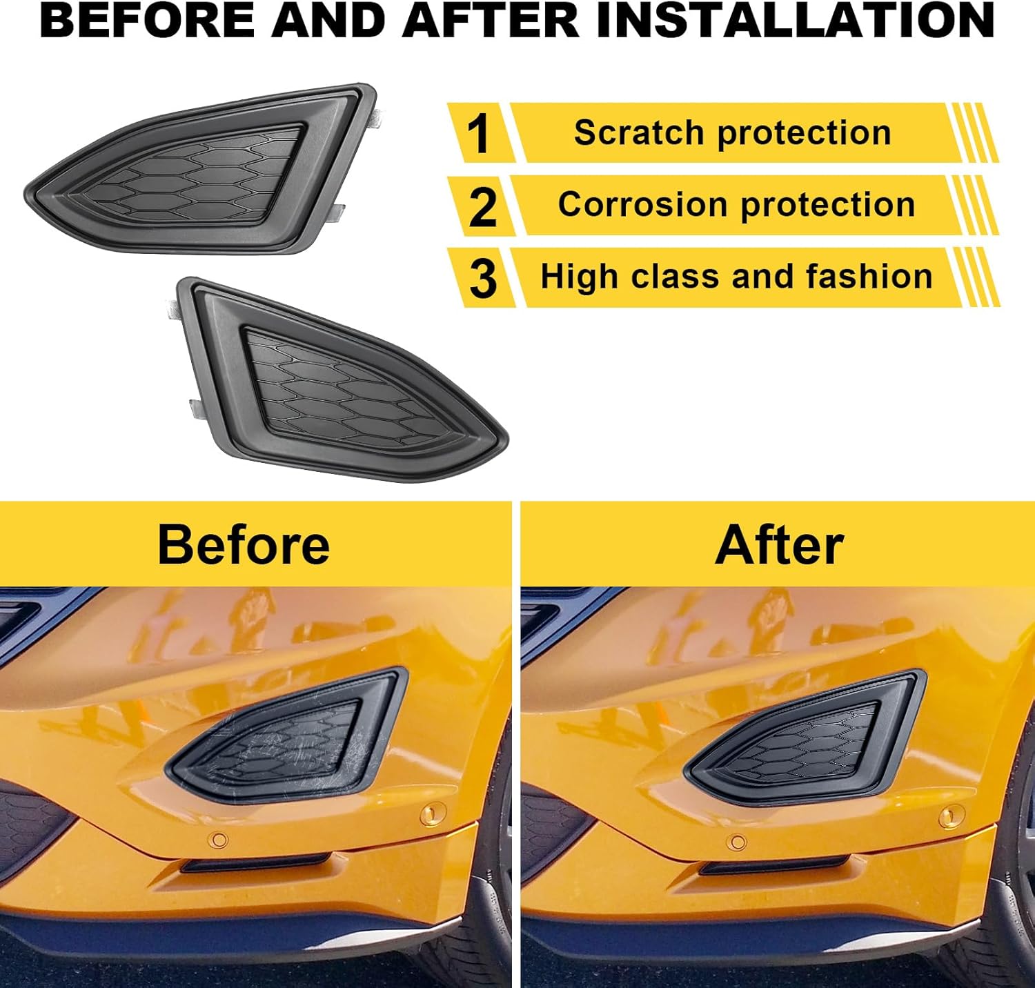GearUp Fog Light Cover Front Driver & Passenger Side Compatible with Ford Edge 2015-2018, Fog Lamp Bezel Grille Replaces FT4Z-17B814-AA, FT4Z-17B814-AB