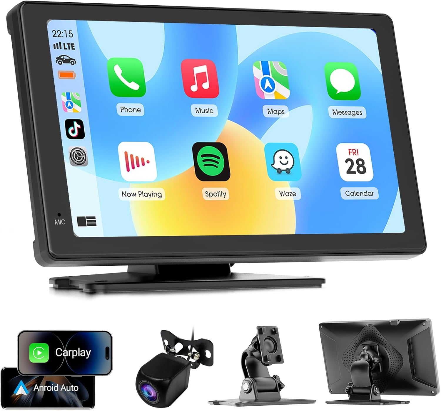 7 Inch Stereo Carplay Screen for Apple and Android Auto, Portable Car Player with 1080P Rear Camera, Voice Control & Link Mirror, Touch Screen Audio Car for All Vehicles