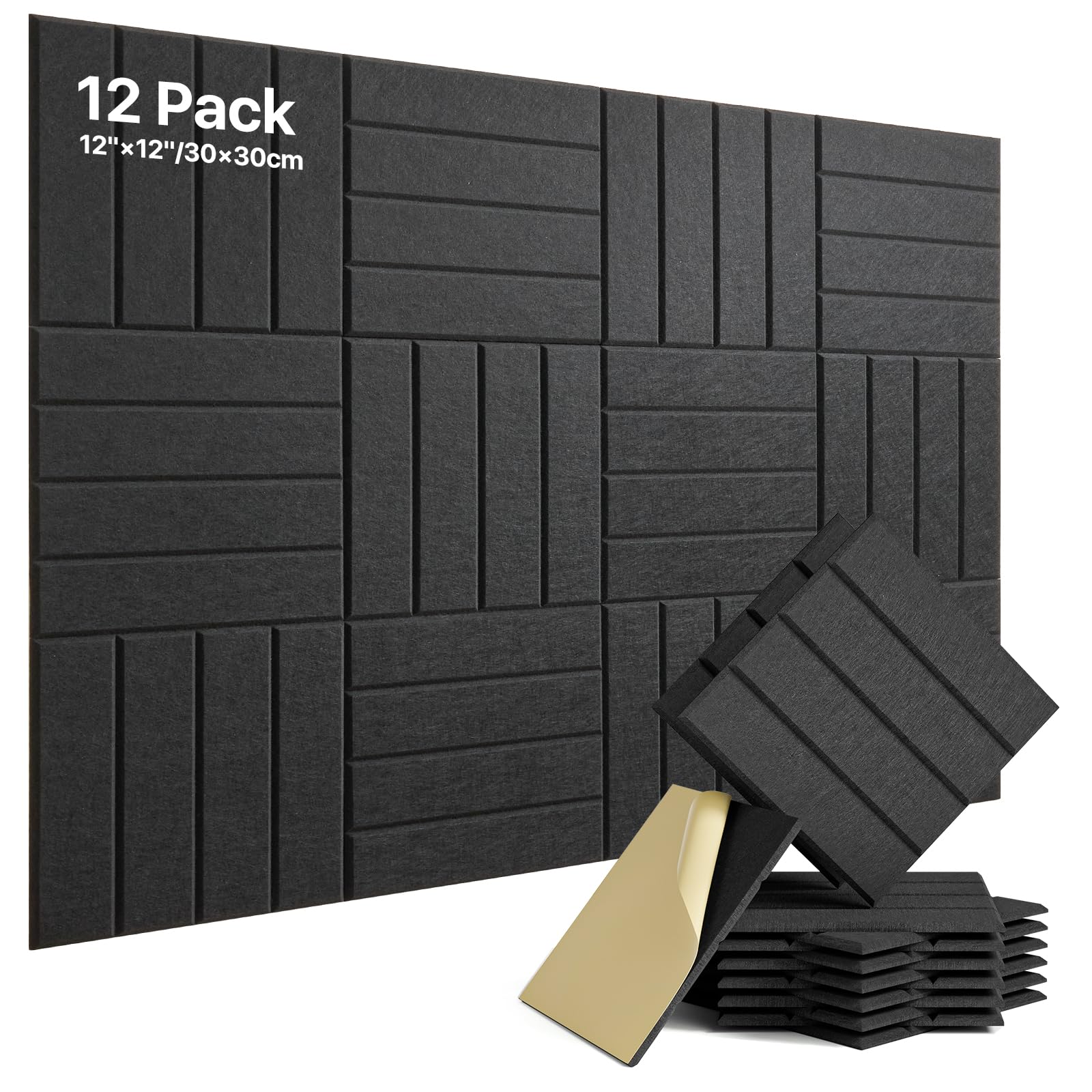Soundsbay 12 Stück Akustikpaneele Selbstklebend, Akustikplatten aus Polyester zur Schalldämmung, 30×30×0.9cm, Schallschutz Schallabsorber für Effektive Akustikbehandlung und Stylische Wandgestaltung