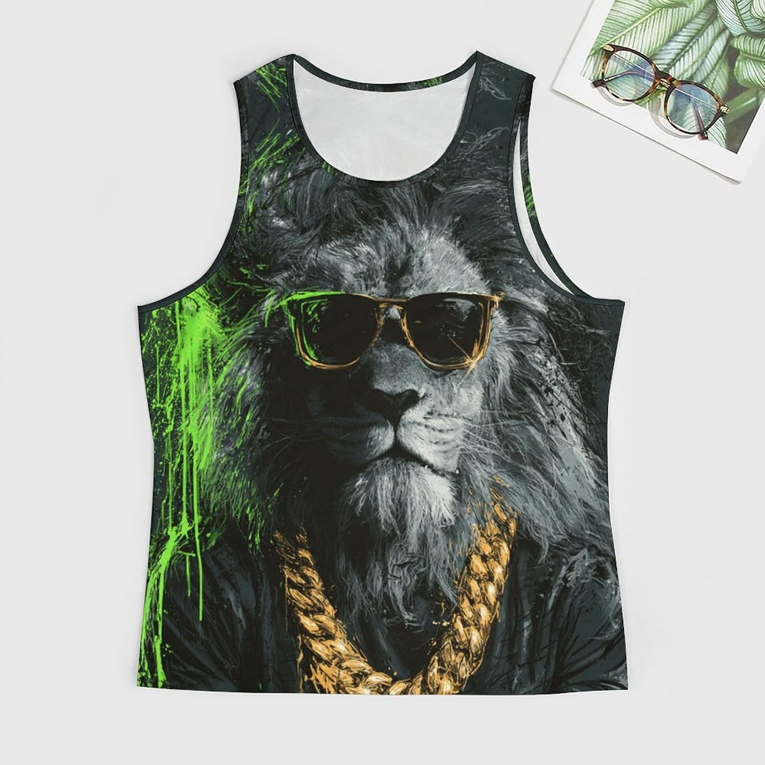 Wearing Sunglasses Men's All Over Print Muscle Tank Top Sleeveless V Neck Workout Gym Casual Sports Tee S‑5XL