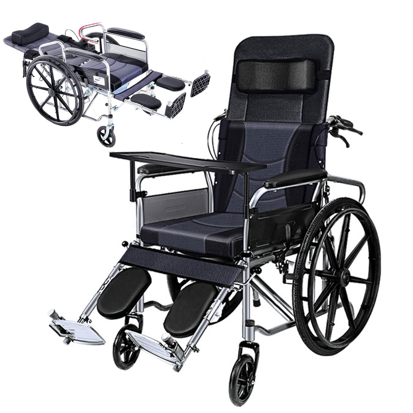 Silla De Ruedas Plegable Para Adultos, Autopropulsada, Con Respaldo Alto, Totalmente Reclinable, Con Protectores De Piernas Y Reposapiés Ajustables, Ligera Y Todoterreno Con Brazos Desmontables