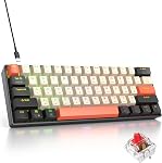 Clavier de jeu mécanique orange 60 Pourcentage, Commutateur rouge RGB clavier 60%, 61 Clés Petit clavier filaire, PBT Captures de clés anti-hébergement Mini Clavier pour le jeu/bureau (61 Carbone)