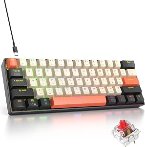 Orange Mechanical Gaming Keyboard 60 Percent, Red Switch RGB Keyboard 60%, 61 Keys Small Wired Keyboard, PBT Keycaps Anti-Ghosting Mini Keyboard for Game/Office (61 Carbon)