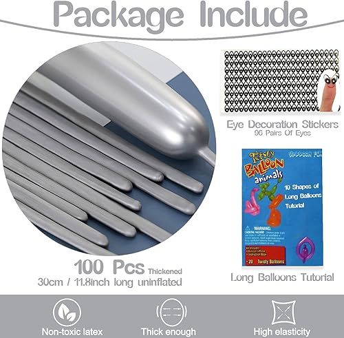 Miniatura 2 de 260 globos plateados metálicos, paquete de 100 globos largos gruesos, globos mágicos delgados para arco de globos, animales, payaso, niños,
