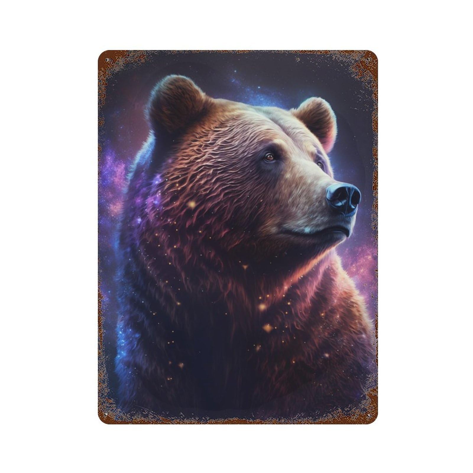 Vintage Rust Metal Sign Cosmic Bear Portrait-13 15.7"x11.8", Industrial Home Decor for Farmhouse, Kitchen And Entryway Decor