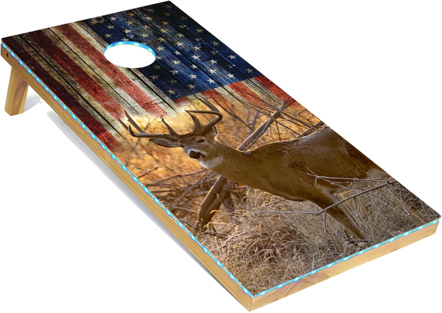 Tailgating Pros American Themed Lightweight Corn Hole Board Set w/Multicolored Built-in LED Lights, Bean Bags and Carrying Case - 4'x2' Cornhole Toss