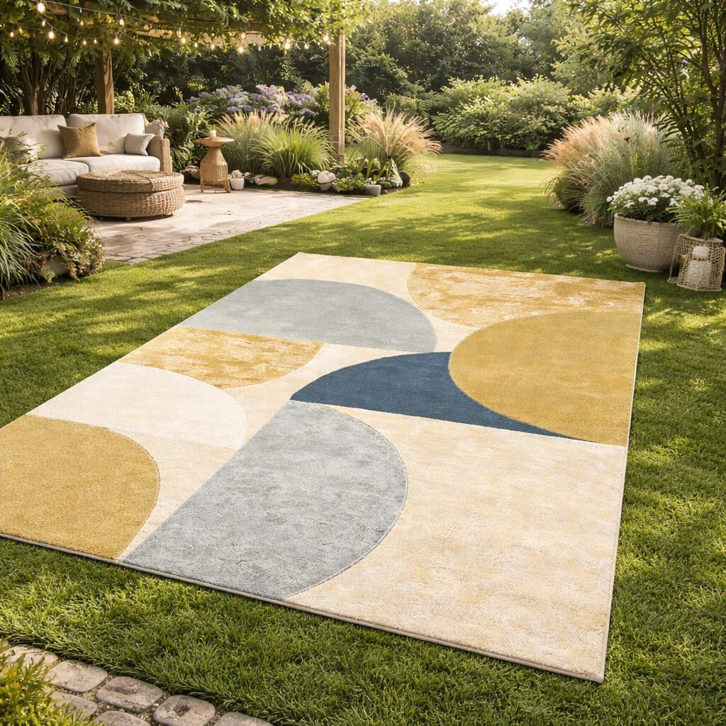 6'x10' Modern Abstract Wool Area Rug Hand Tufted Scandinavian Geometric Carpet for Living Room Bedroom Dining Room Floor Decor Rectangular Multicolor Rug