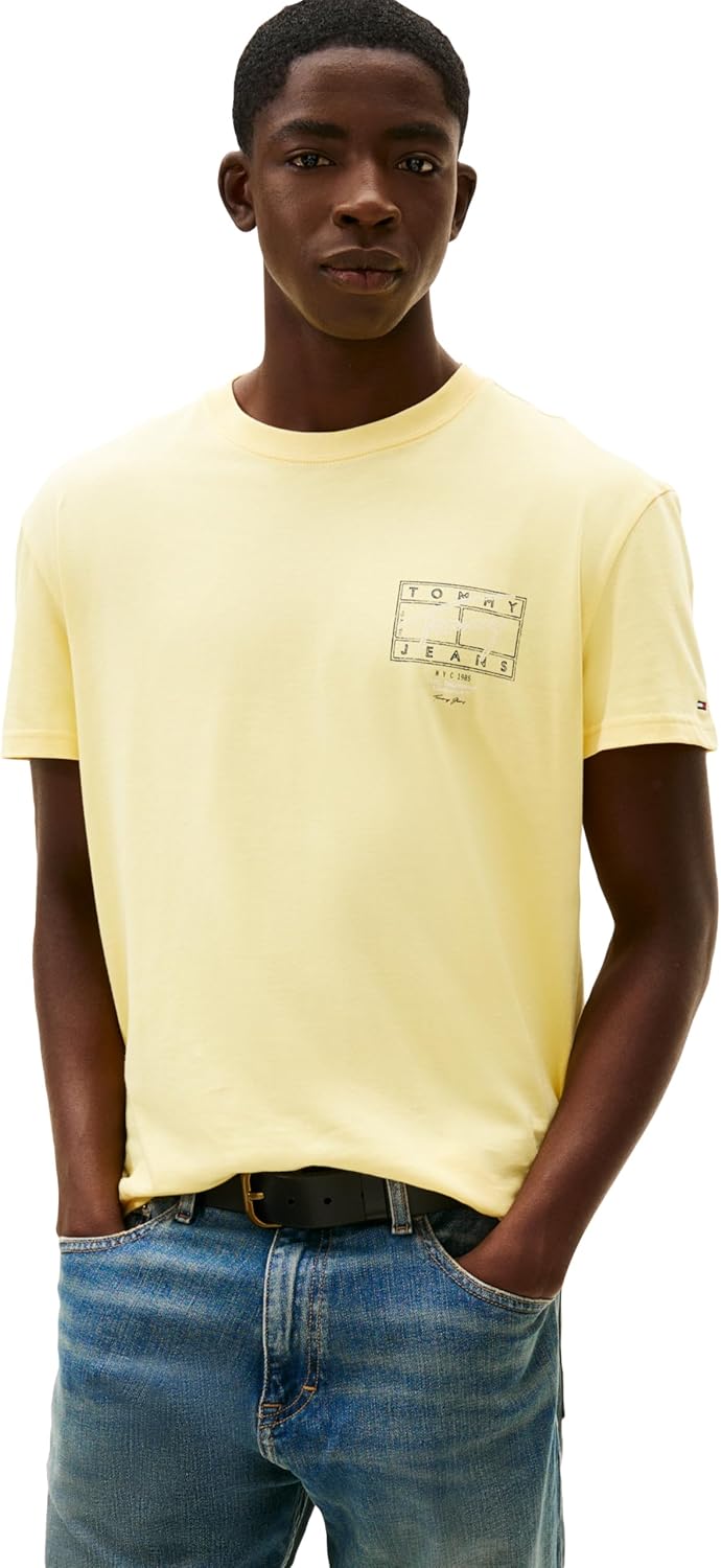 Tommy Jeans Men's Short Sleeve Cotton Graphic T-Shirts with Printed Sprayed Back Graphic