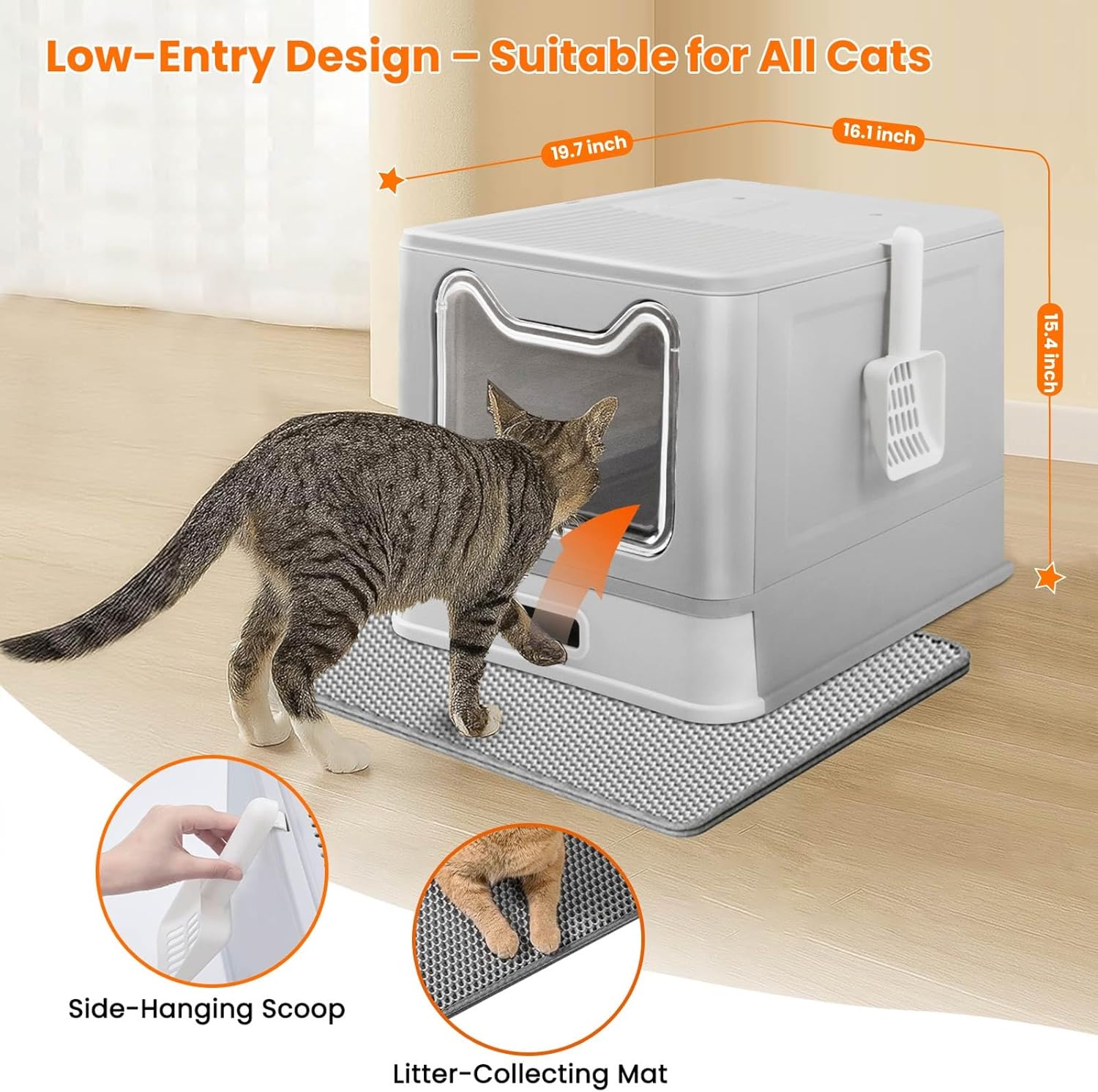 Stainless Steel Cat Litter Box with Lid and Drawer, Enclosed XXL Litter Box for Large Cats Includes Litter Mat & Scoop