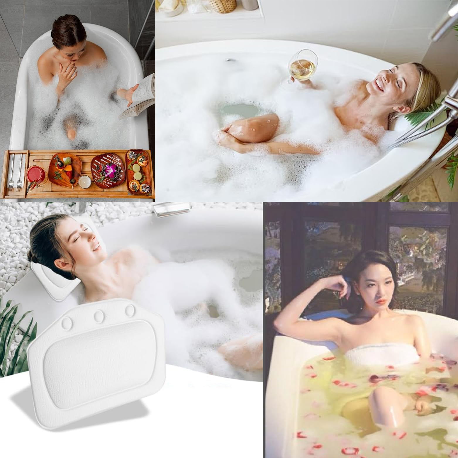 LATRAT Reposacabezas Bañera, Bañeras Almohada Espuma Suave Acolchado Spa Bañera Almohada Bañera para Uso Casero, Blanco