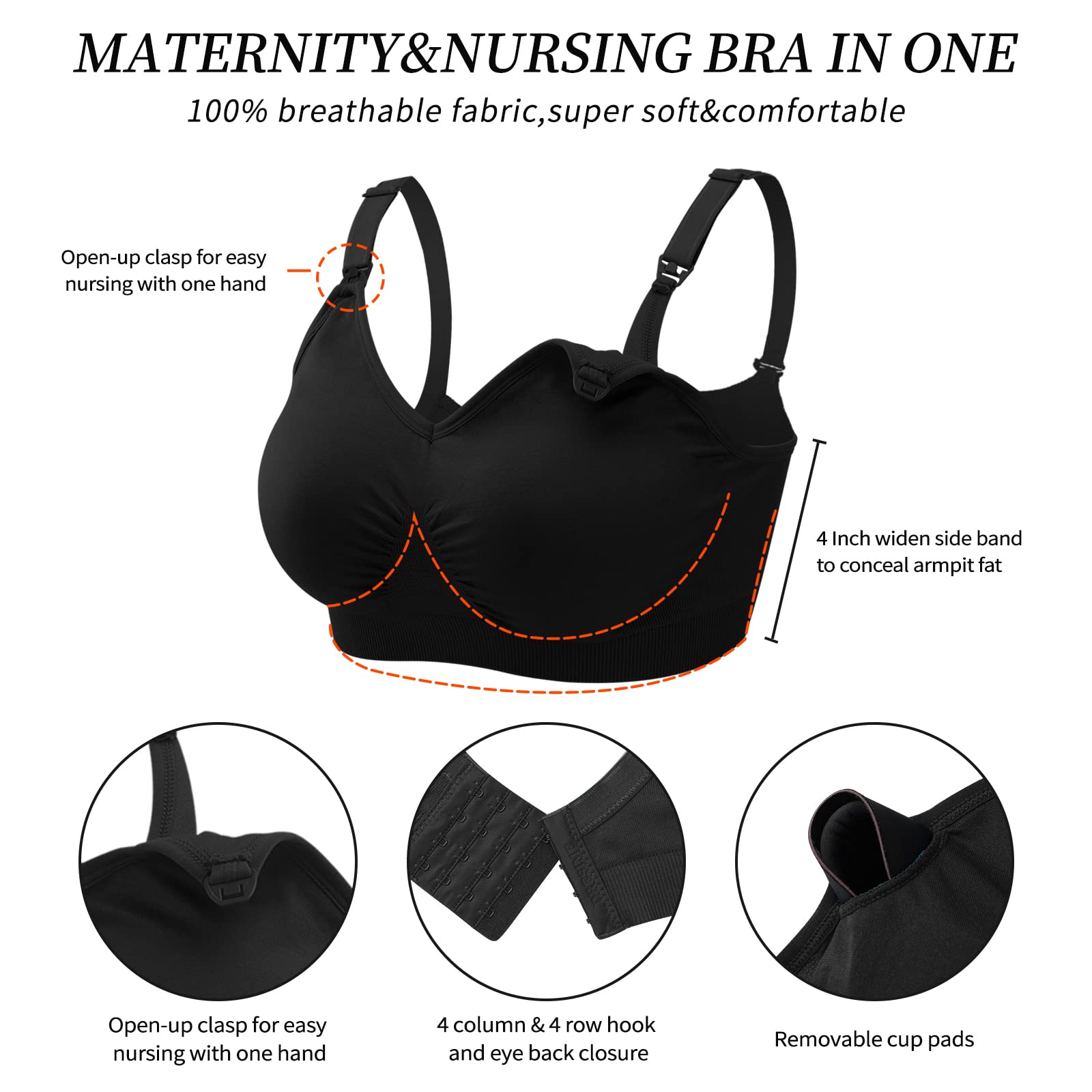Reggiseni Allattamento 3 Pezzi Senza Cuciture Reggiseno Premaman Senza Ferretto Morbido con Imbottito Reggiseno Gravidanza con Estensioni Extra del Reggiseno e Clip