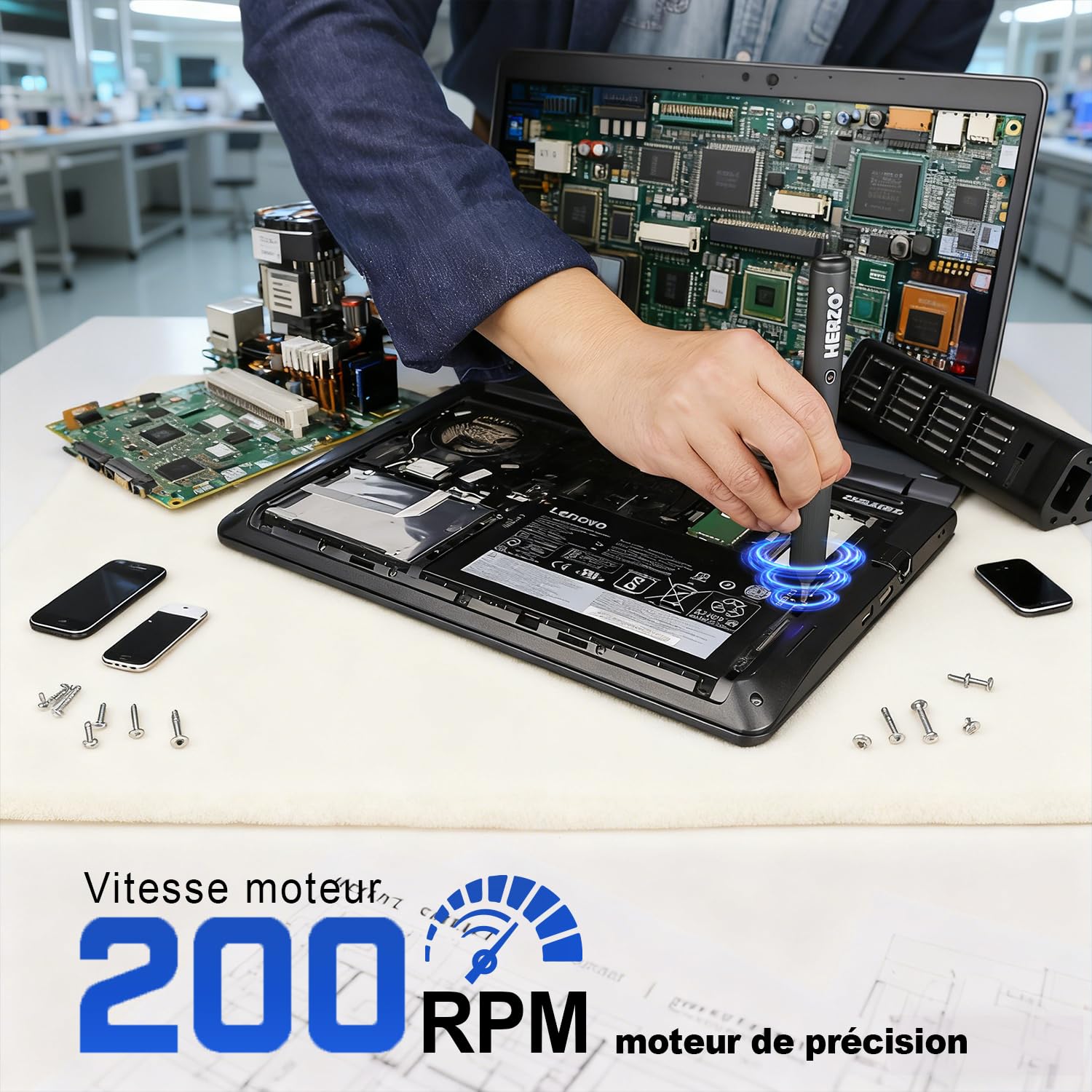 HERZO Mini Tournevis Électrique de Précision, MAX Couple Électrique 0,2 Nm & Manuel 3 Nm, Set 20 Embouts Magnétiques, Recharge USB-C, pour Téléphone, Ordinateur Portable, Montre, Caméra