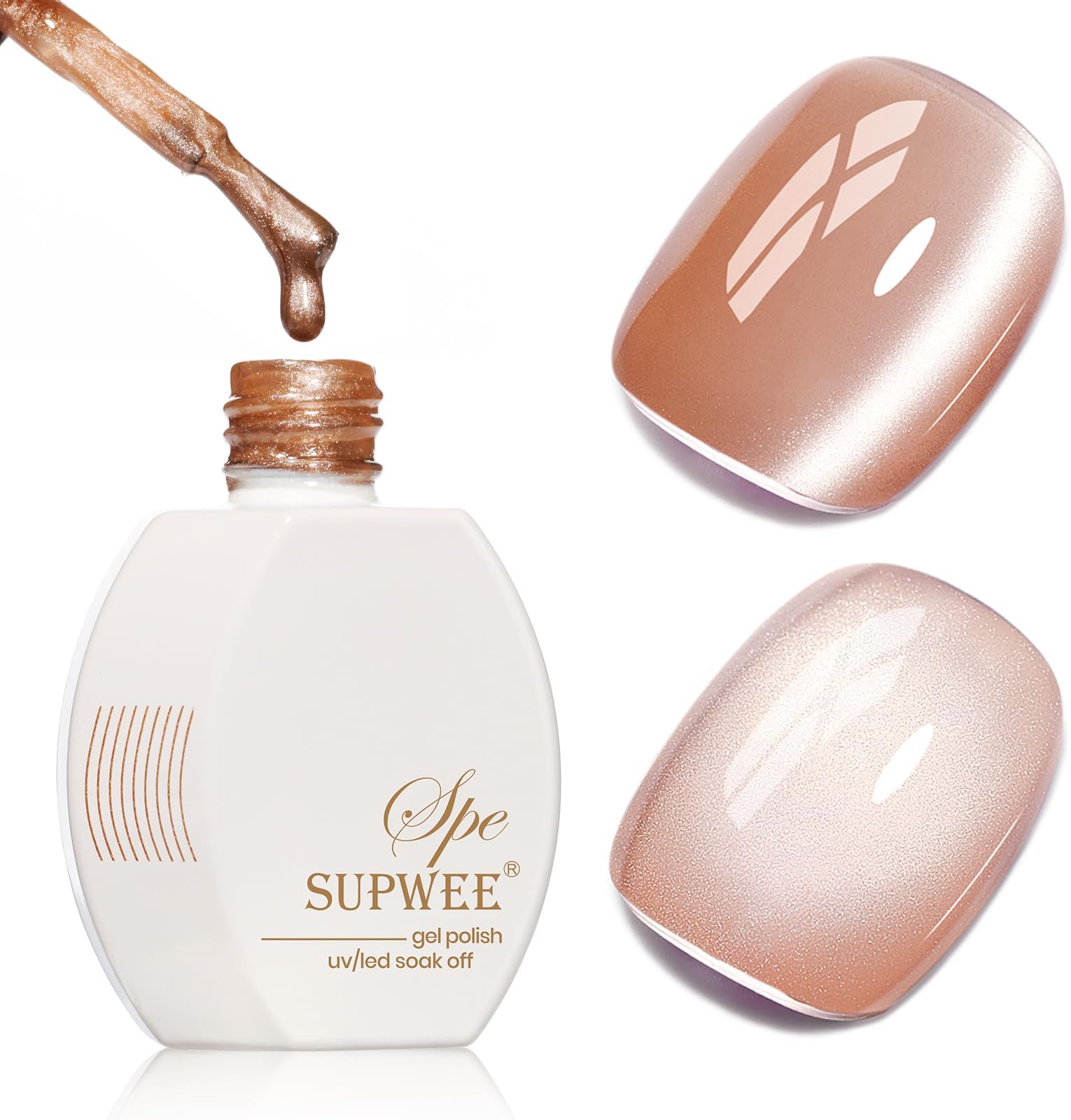 Moonlight Cat Eye Gel Nail Polish,Nude Glass Cateye Gel Polish with Magnet Jelly Glitter Holographic Gel Polish Soak Off U V Gel Salon DIY at Home,15ml/ 0.5 OZ