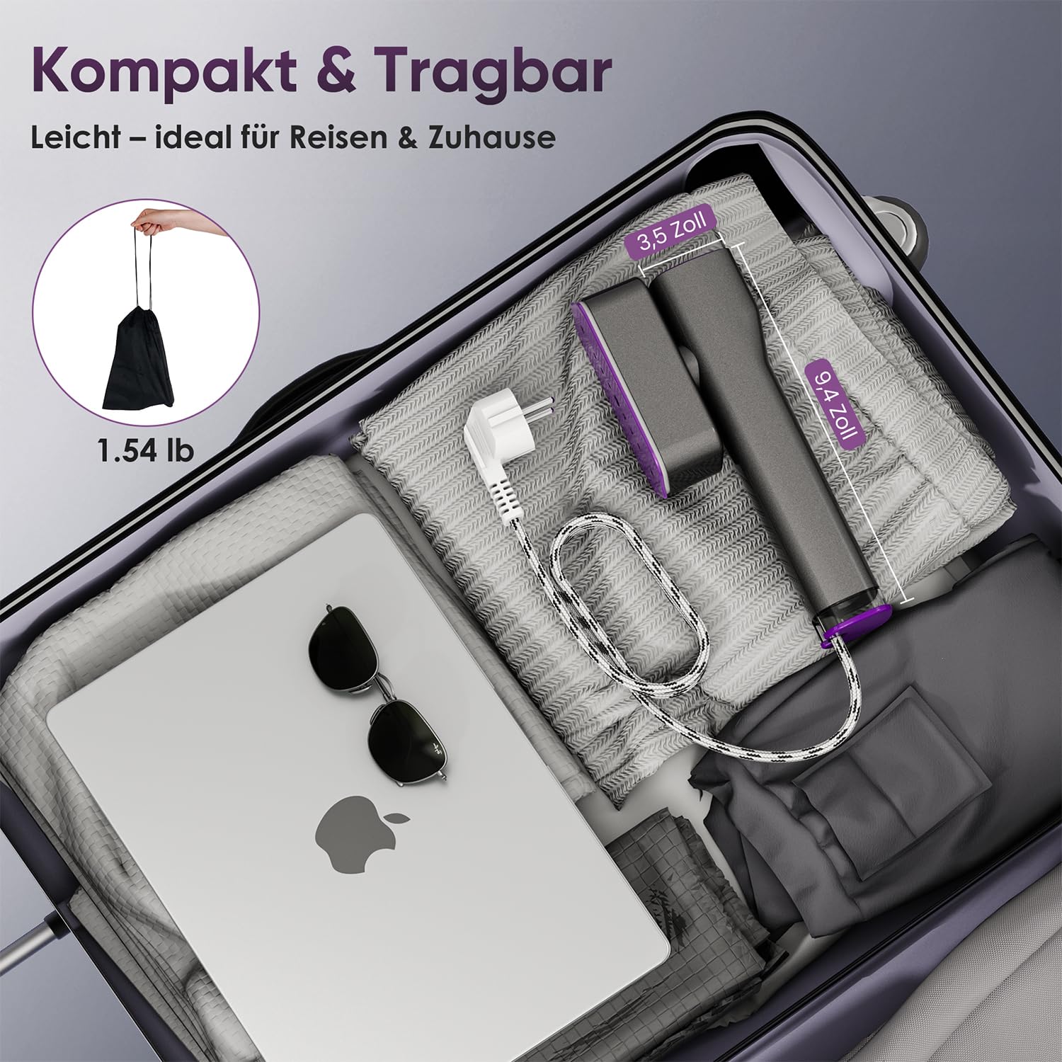VIWAVE Dampfglätter 1200W, Tragbarer Reise-Steamer mit 15s Schnellaufheizung, 2-in-1 Dampfbügeleisen & Steamer, Dualspannung 110–240V für Urlaub & Weltweite Reisen