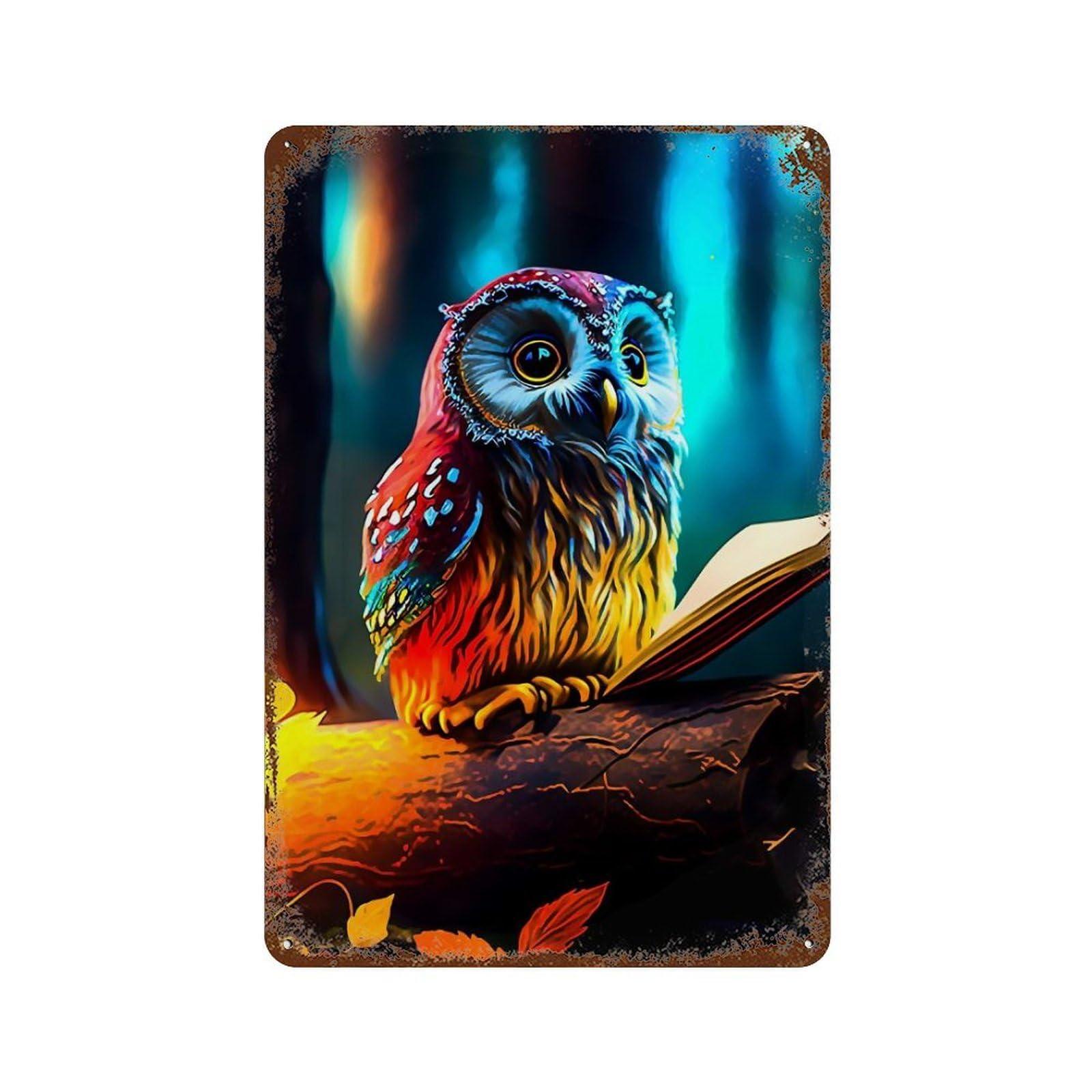 Owl 11.8"x7.9" Rust Effect Tin Sign, Vintage Wall Decor for Farmhouse, Kitchen And Entryway Decor
