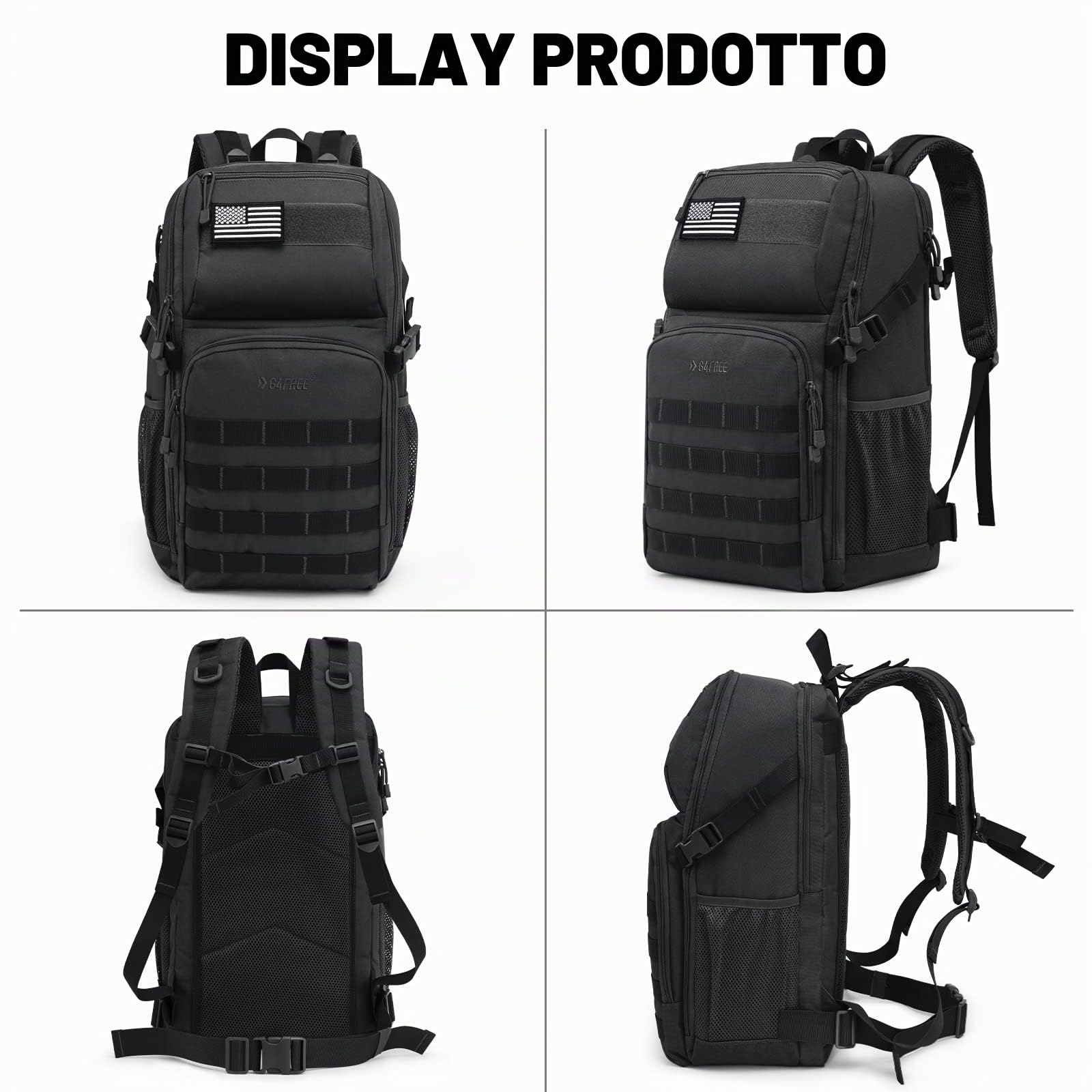G4Free Zaino tattico militare da 35 l, grande esercito Assault Pack Molle, zaino per attività all'aperto, escursioni, campeggio, trekking, caccia