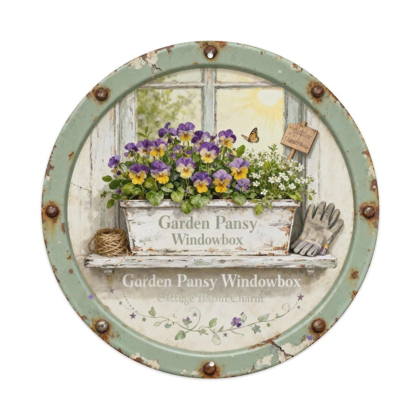 Garden Pansy Windowbox Metal Tin Sign Plaque