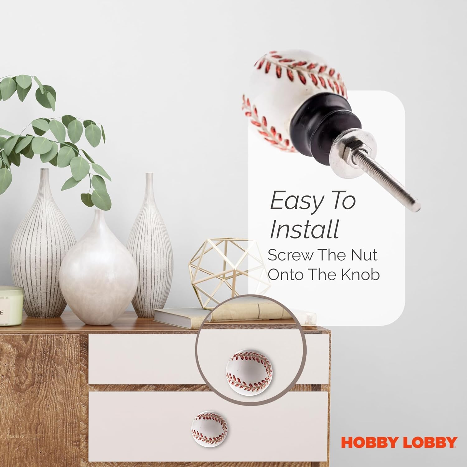 Baseball Knob – Premium Decorative Knobs for Cabinets and Drawers – Novelty Furniture Knobs and Pulls for DIY Hardware Crafts – Vanity, Bathroom, or Dresser Hardware for Home Decor - Set of 2