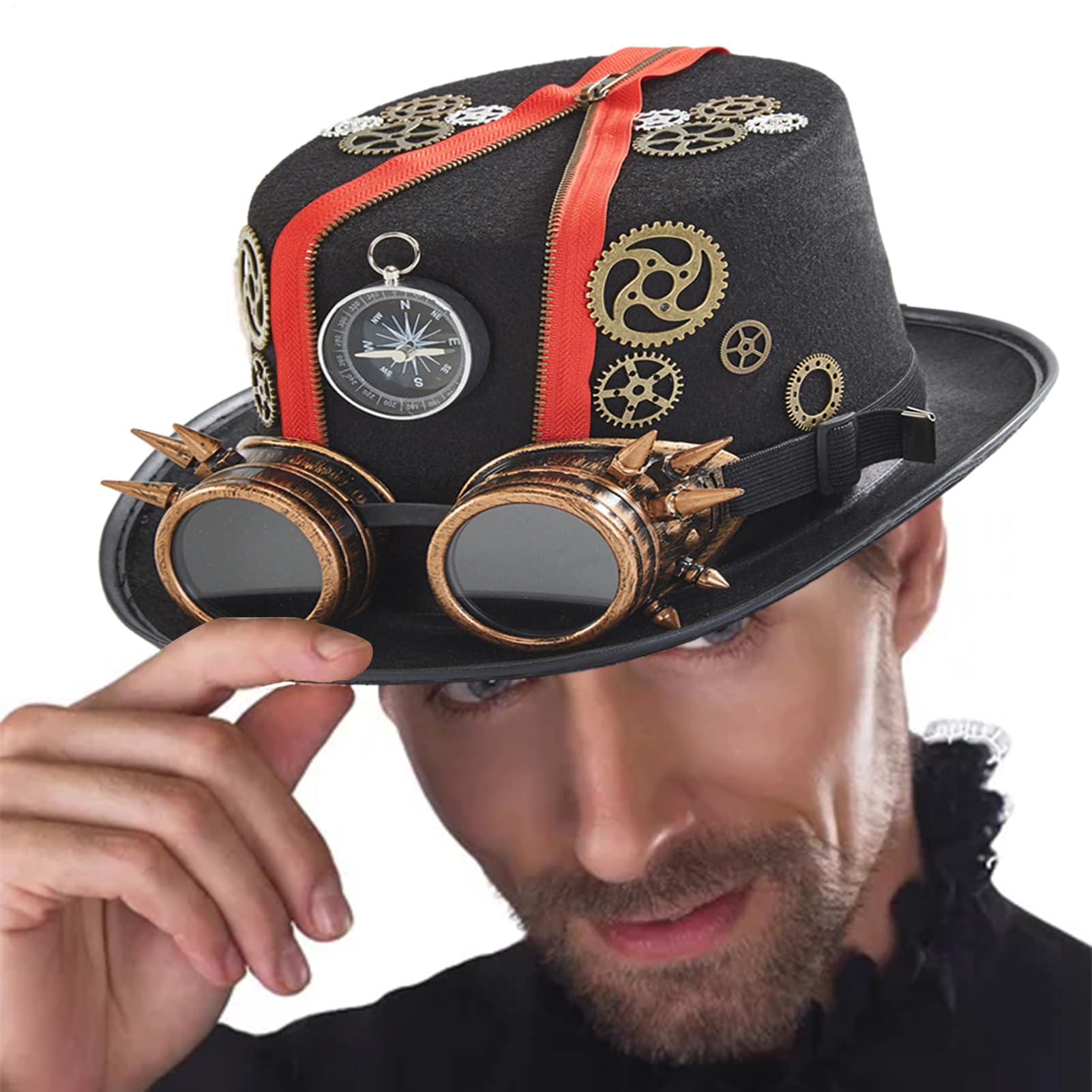 Steampunk Hats With Goggles, Costume Headwear Halloween Hat With Removable Goggles, Dress Up Fancy Costume For Halloween Dress Up Parties, Masquerade, Cosplay