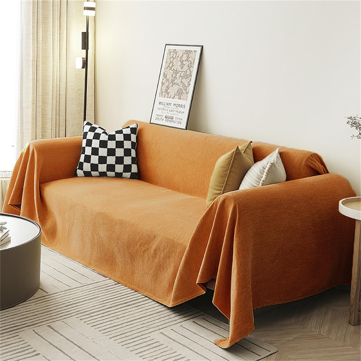 Extra Large Chenille Throw Blanket for Sofas & Beds, Non-Slip Solid Color Cover, 180x300cm, Ideal for Living Room & Bedroom, Burnt Orange - Perfect for 1-4 Seater Settees