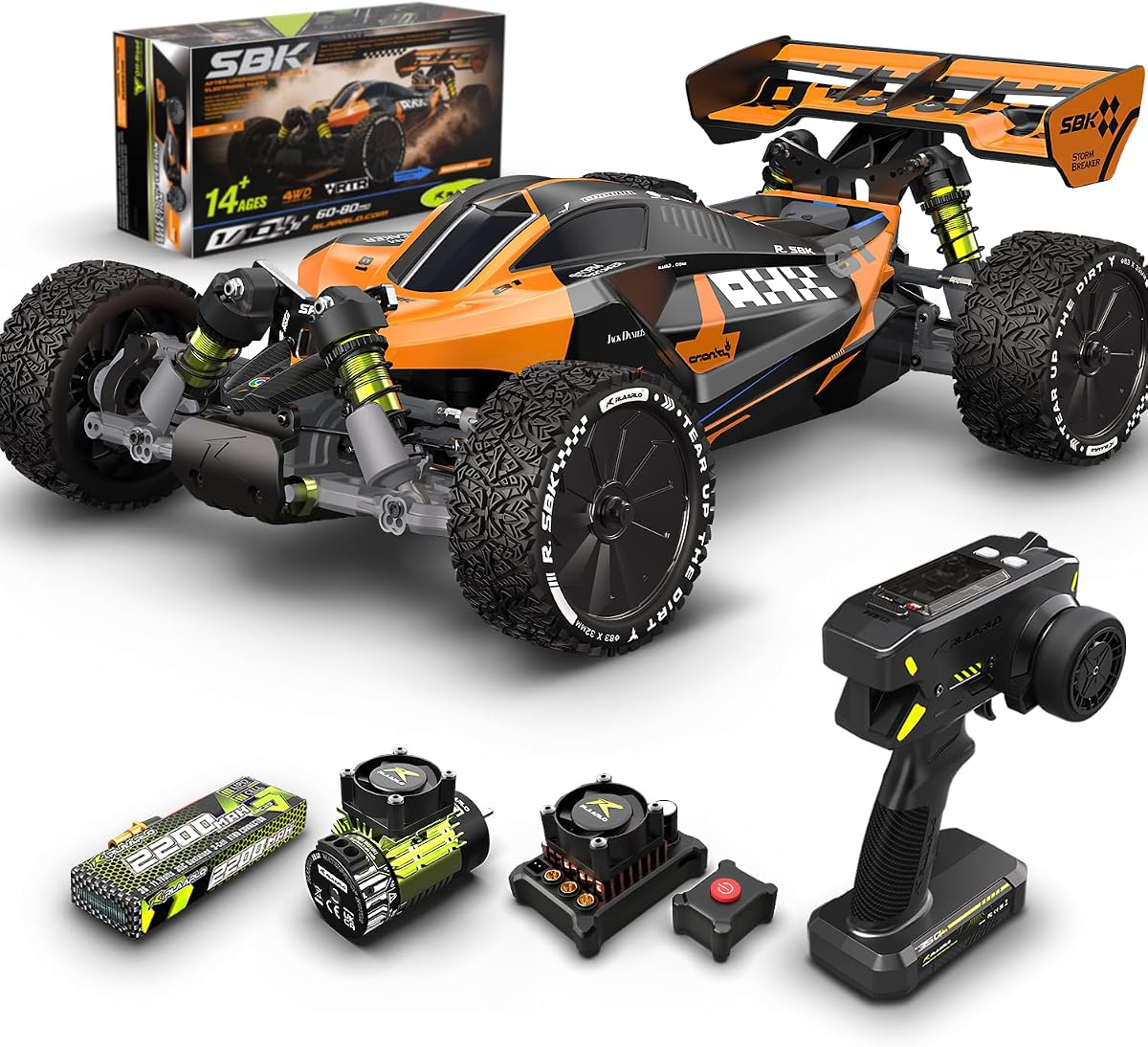 CROBOLL 1/10 Brushless RC Cars, 40+ mph Max, 4X4 RTR Off-Road Buggy | RLAARLO SBK10 Remote Control car for Boys and Adults, 3S Battery, Aluminum Chassis, Hobby and Beginner