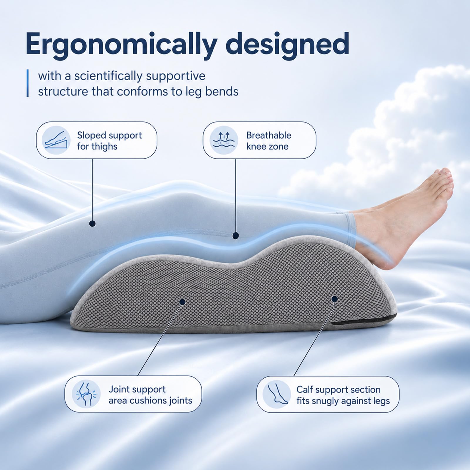 Cuscino per gambe da sollevare, cuscino di supporto per le gambe dopo operazioni, cuscino traspirante in memory foam per gambe e ginocchia, cuscino di supporto per gambe e ginocchia, cuscino di