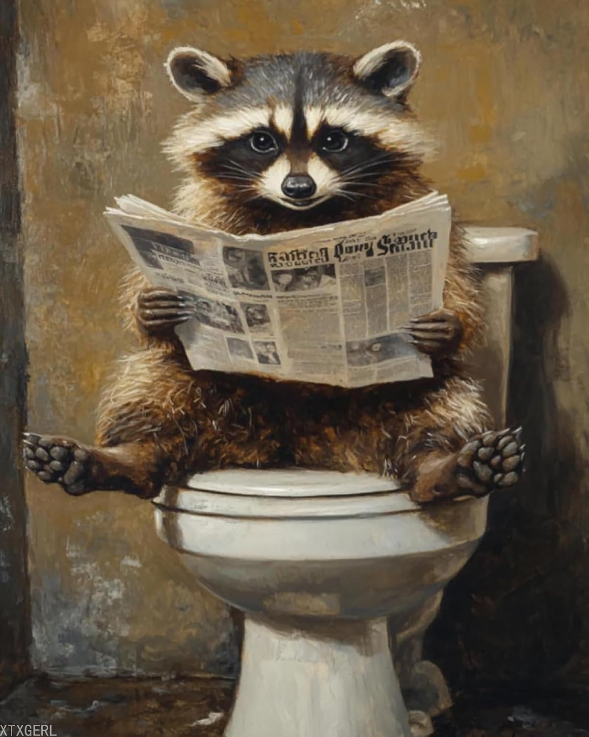 XTXGERL Raccoon Goes to The Toilet Paint by Numbers Kit for Adults, Modern Aesthetic Paint by Number on Canvas, Abstract Art Digital Oil Painting Kits Suitable for Home Wall Decoration Gift 16" x 20"
