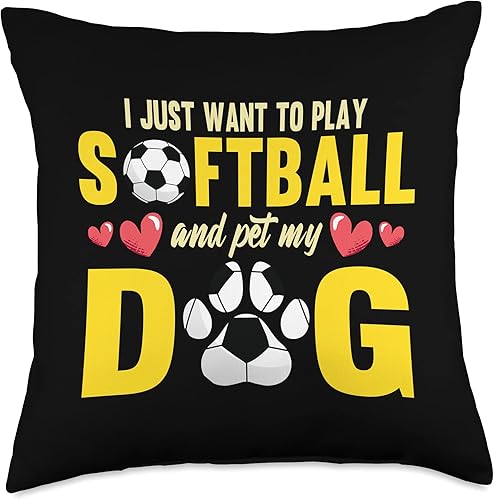 Miniatura 5 de Funny I Just Want to Play Softball and Pet My Dog Lover - Almohada de 16 x 16 pulgadas, multicolor
