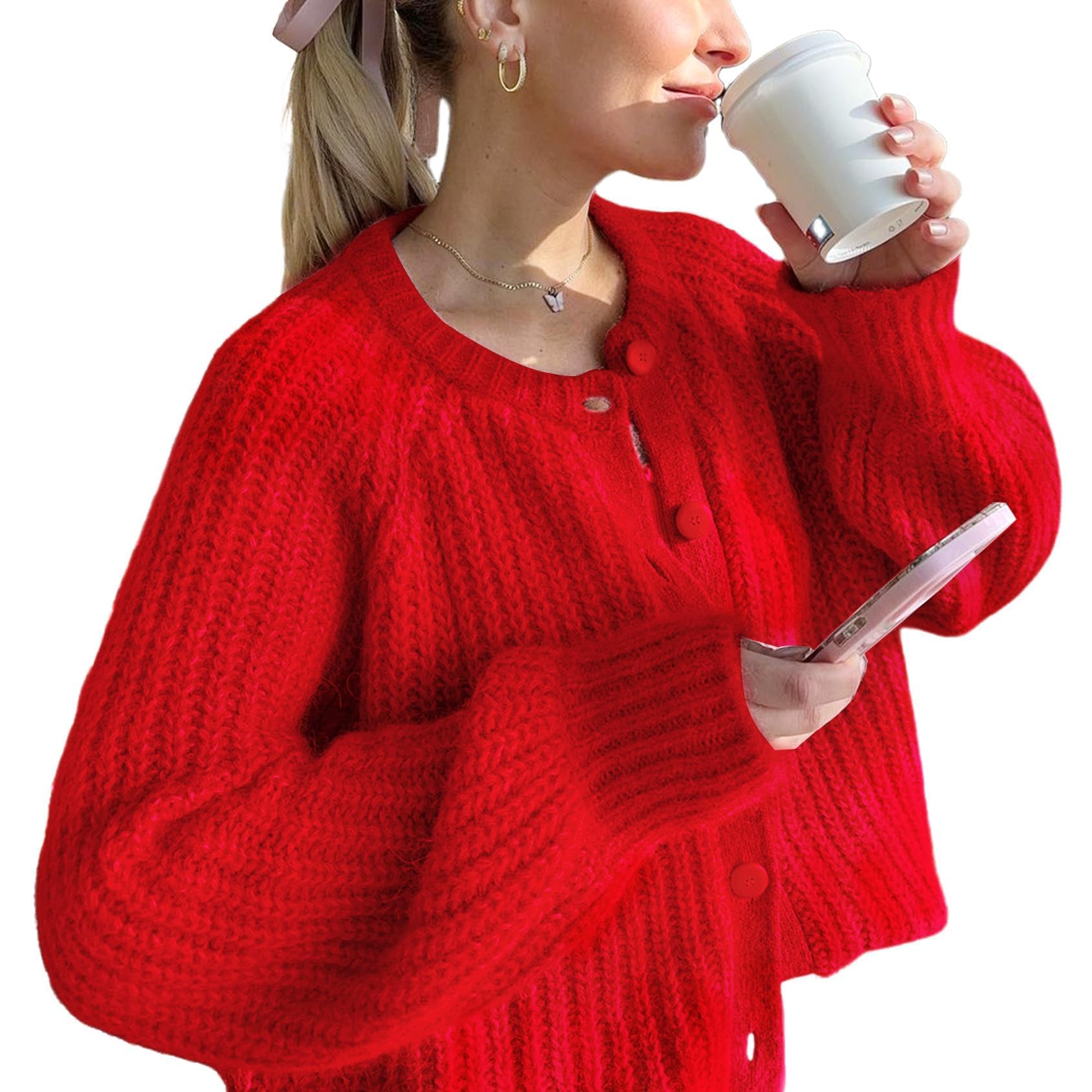 Cardigan Sweaters for Women Chunky Knit Cardigans Long Sleeve Button Sweater Jacket 2024 Fall Winter