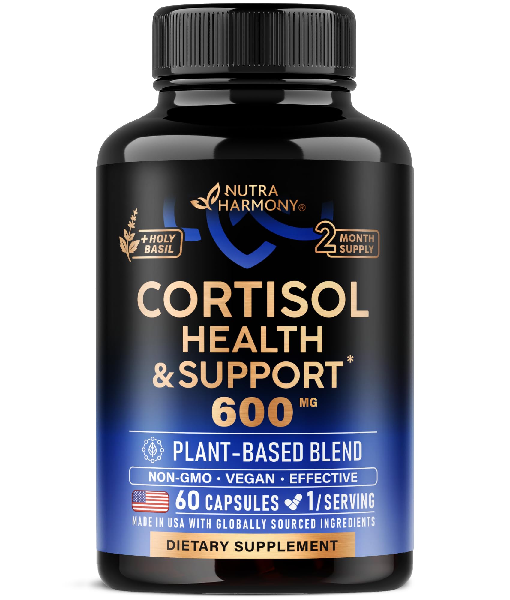 Cortisol Supplement for Women - Holy Basil | Ashwagandha | Rhodiola | L-Theanine - Plant-Based Hormone Balance - Mood, Focus & Sleep Support - Made in USA - Vegan, Non-GMO - 60 Capsules for 2 Months