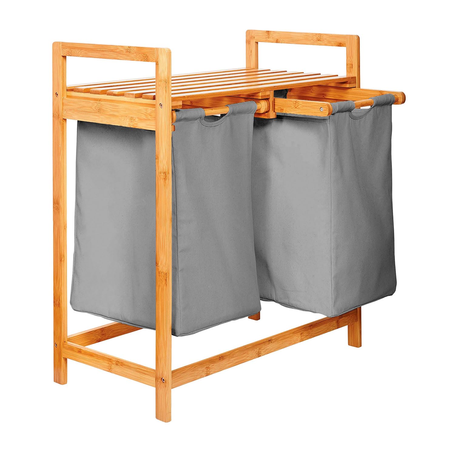 Lumaland Dark Grey Bamboo Laundry Basket With 2 Pull-Out Laundry Bags | Easy-Care Material, Resistant To Moisture And Easy To Wipe Clean | Height Approx. 73 Cm X 64 Cm Width X 33 Cm Depth [Dark Grey]