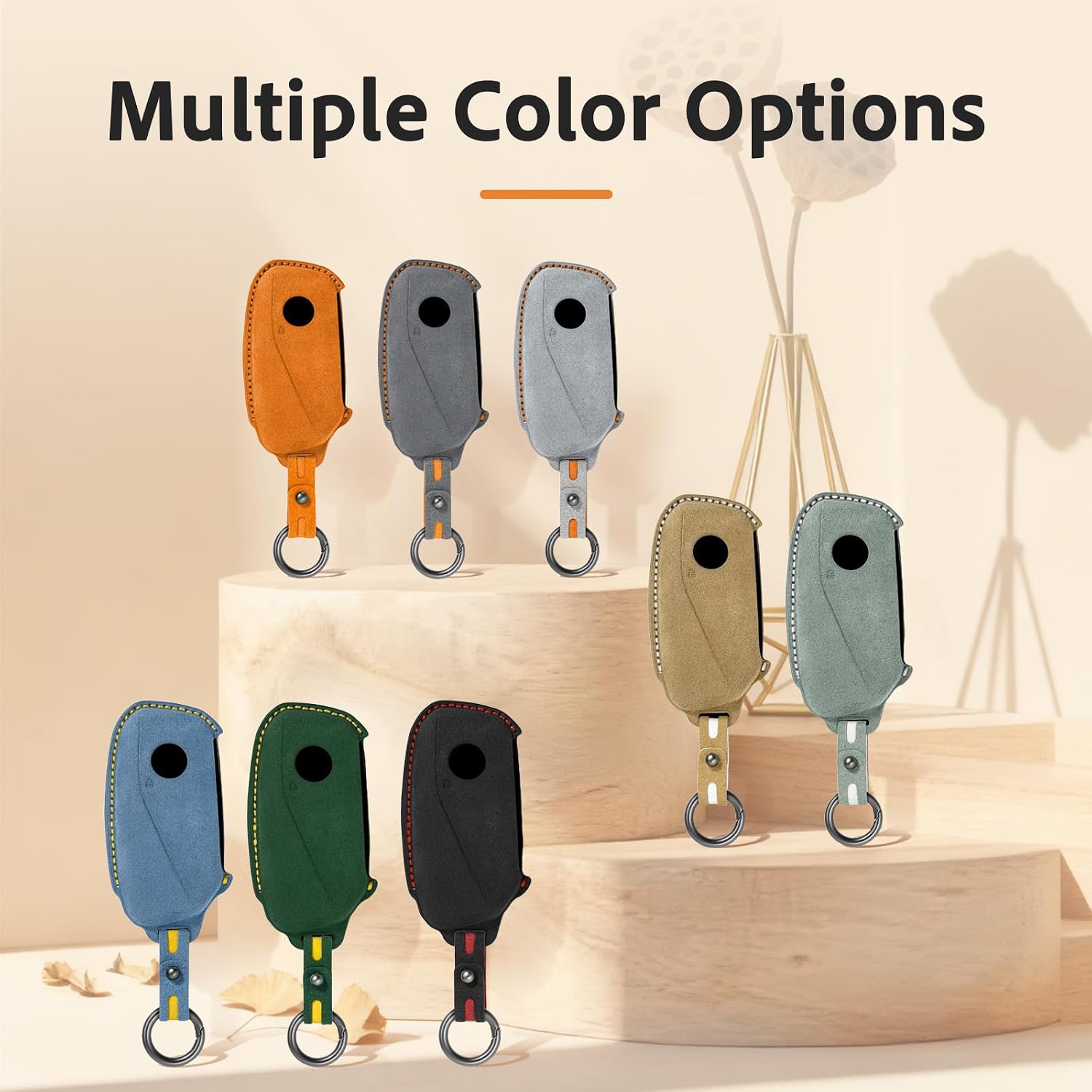 4 Buttons Premium Leather Key Fob Cover Compatible with BMW 2 5 7 Series X1 X2 X3 X5 X6 X7 XM IX IX3 I5 I7 Intelligent Auto Key fob Cover Decorative Keychain Orange