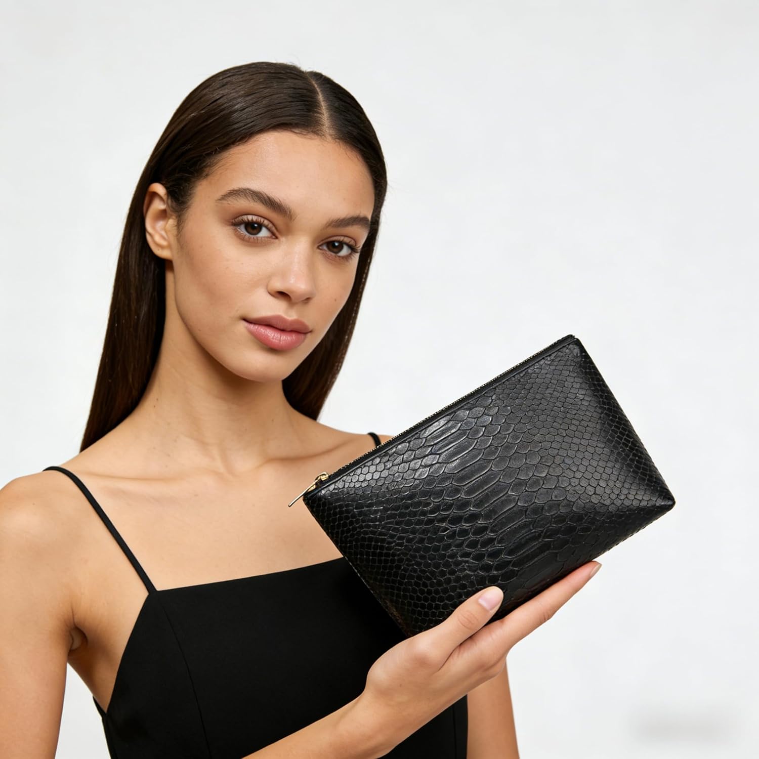 3 Pcs Makeup Bag Set for Women Black Soft Leather Travel Cosmetic Bag Make Up Pouch Small Travel Zipper Pouch,Water-resistant Makeup Organizer Bag for Women(Black) - Image 5