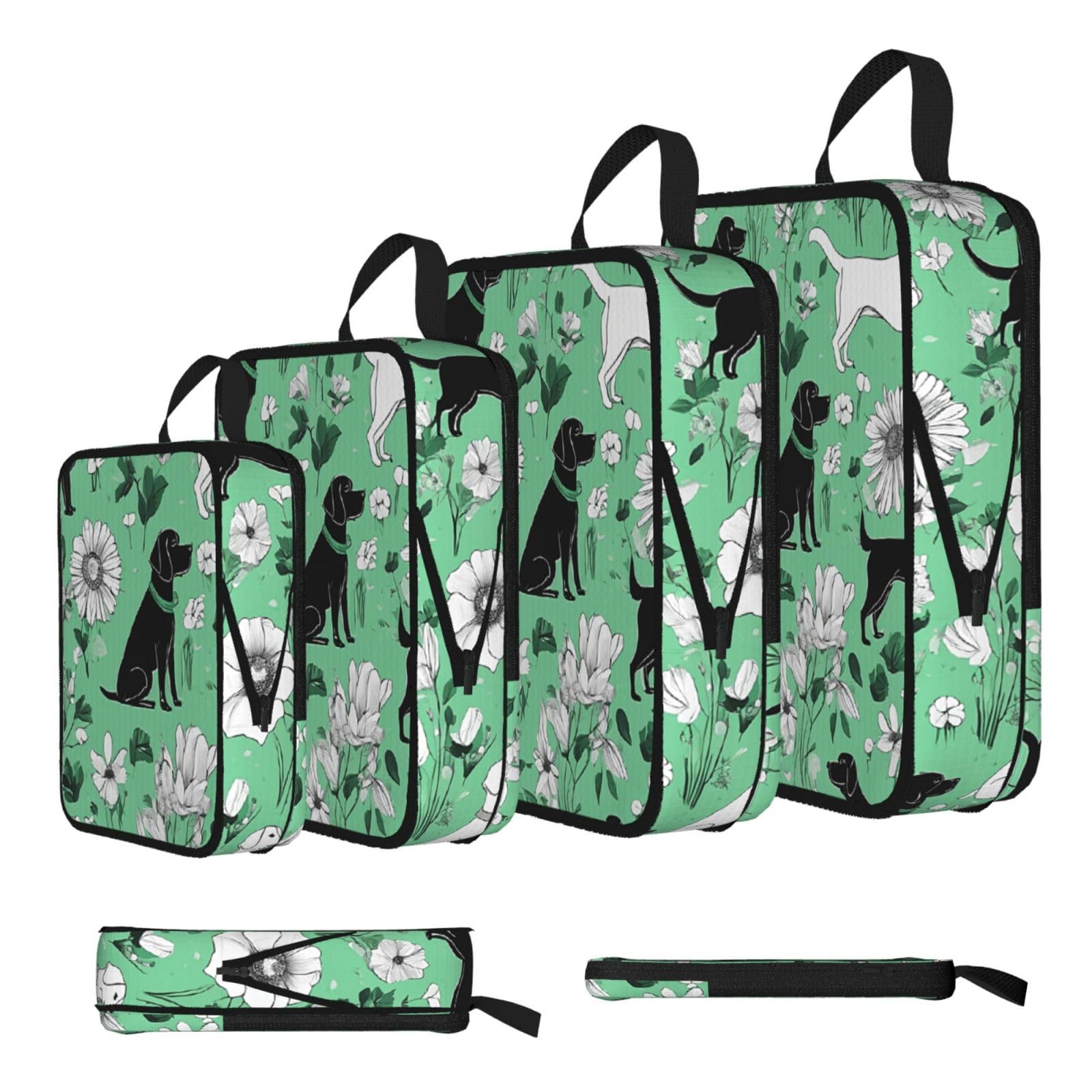 Ezdlowvba Black Goat Frolic Print Compression Packing Cubes 4-Piece Set With Multi- Compartment Travel Bag, Waterproof Suitcase Organiser Bags
