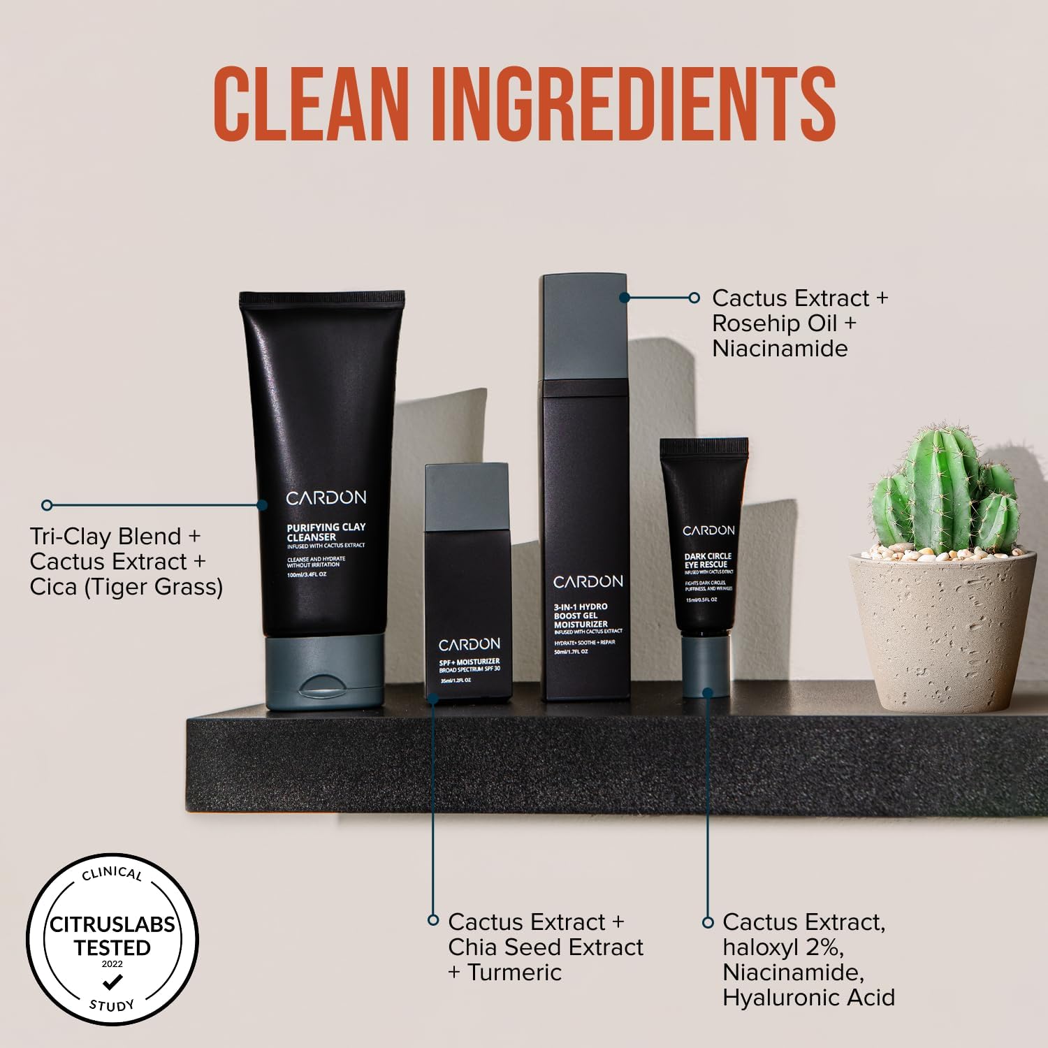 Cardon Korean Skincare Set for Men, Cactus-Based Grooming Essentials
