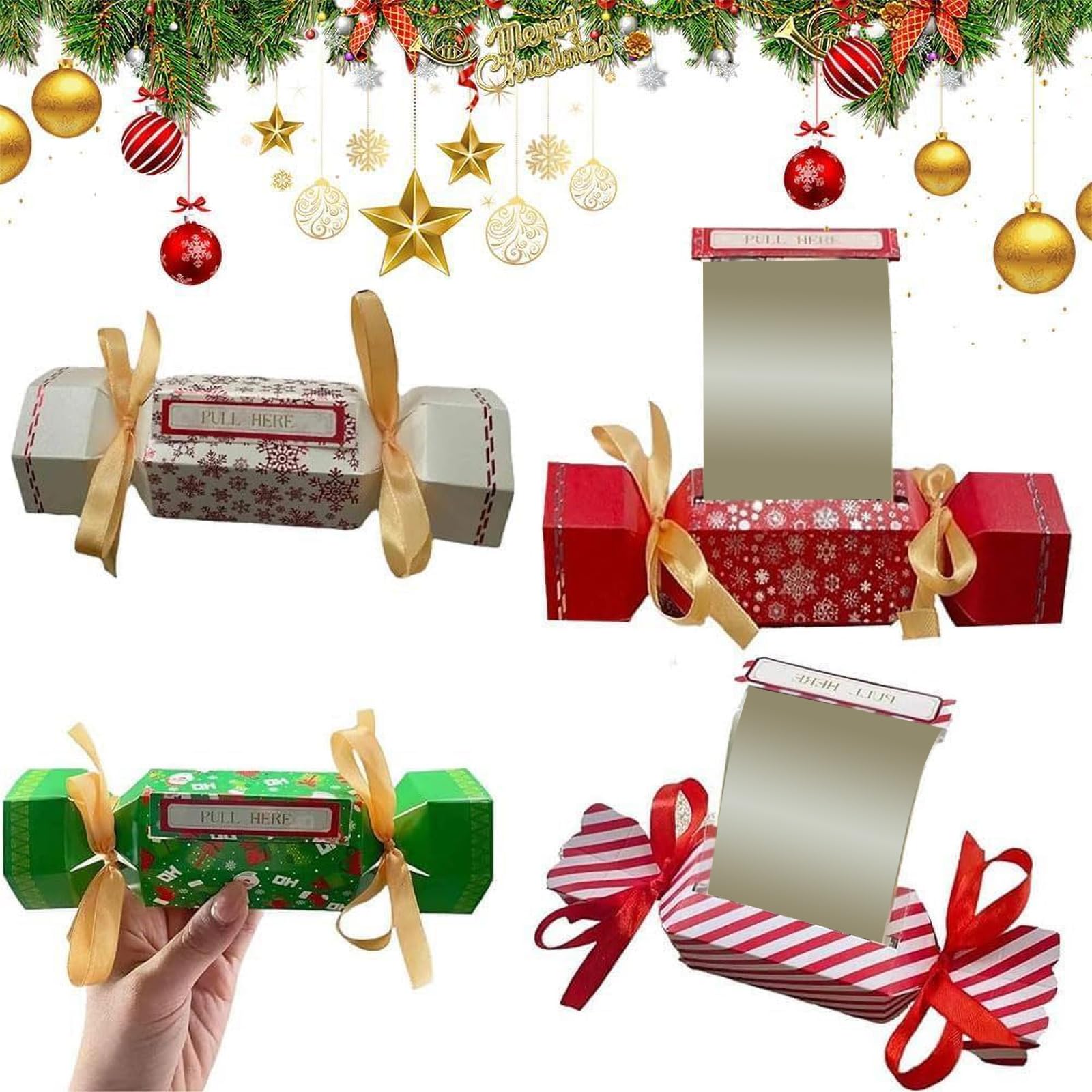 Christmas Money Box Cash Gift Pull, Funny Christmas Money Cracker Money Gift Boxes for Cash Pull,Surprise Christmas Money Gift Boxes,DIY Box Pulling Out Cash for Christmas Kids Adults Gifts (4pcs)
