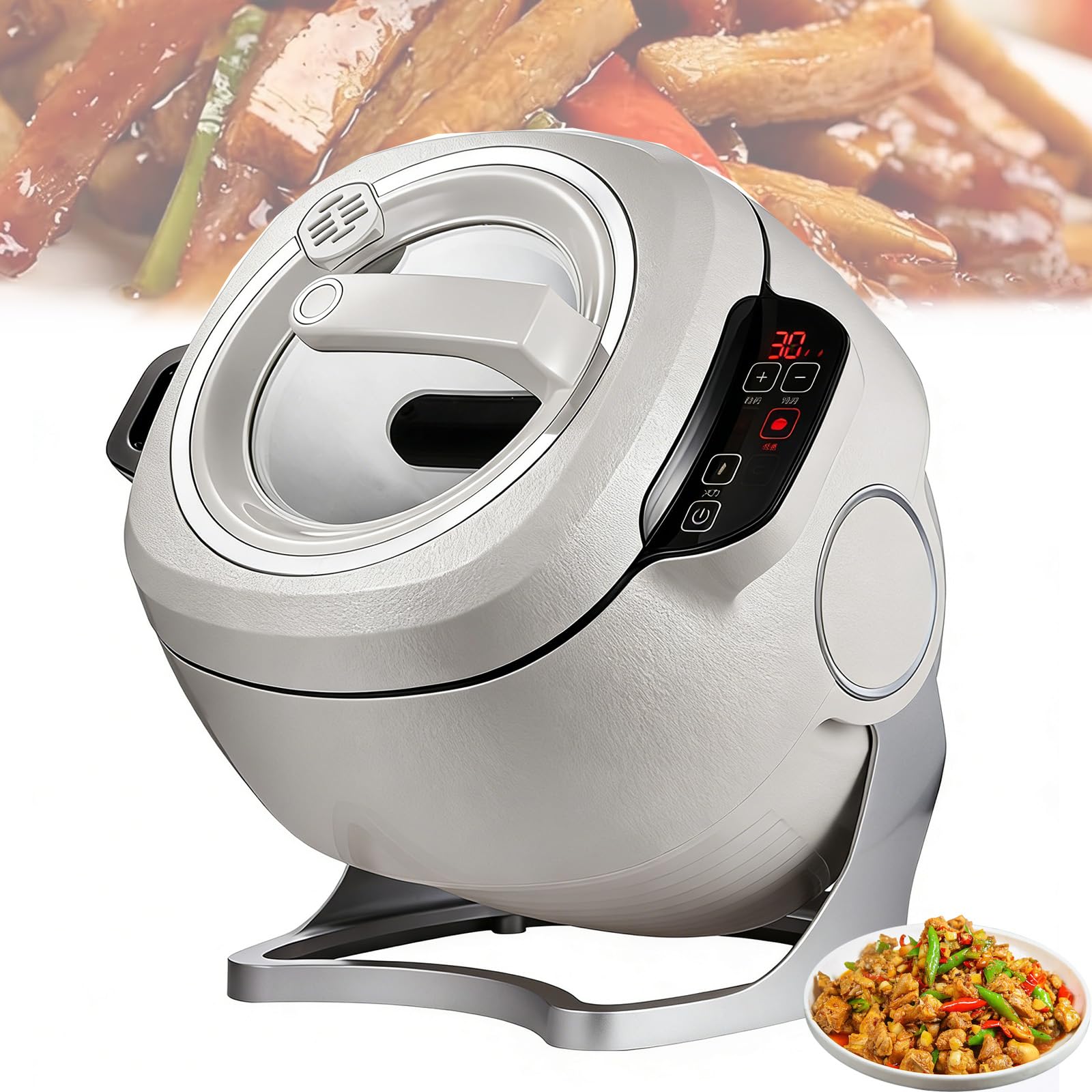 Robot da cucina commerciale da 2000 W, macchina da cucina automatica da 6,34 litri, 3 velocità e avvio intelligente con un clic, rotazione automatica a 360°, per fritture e stufati