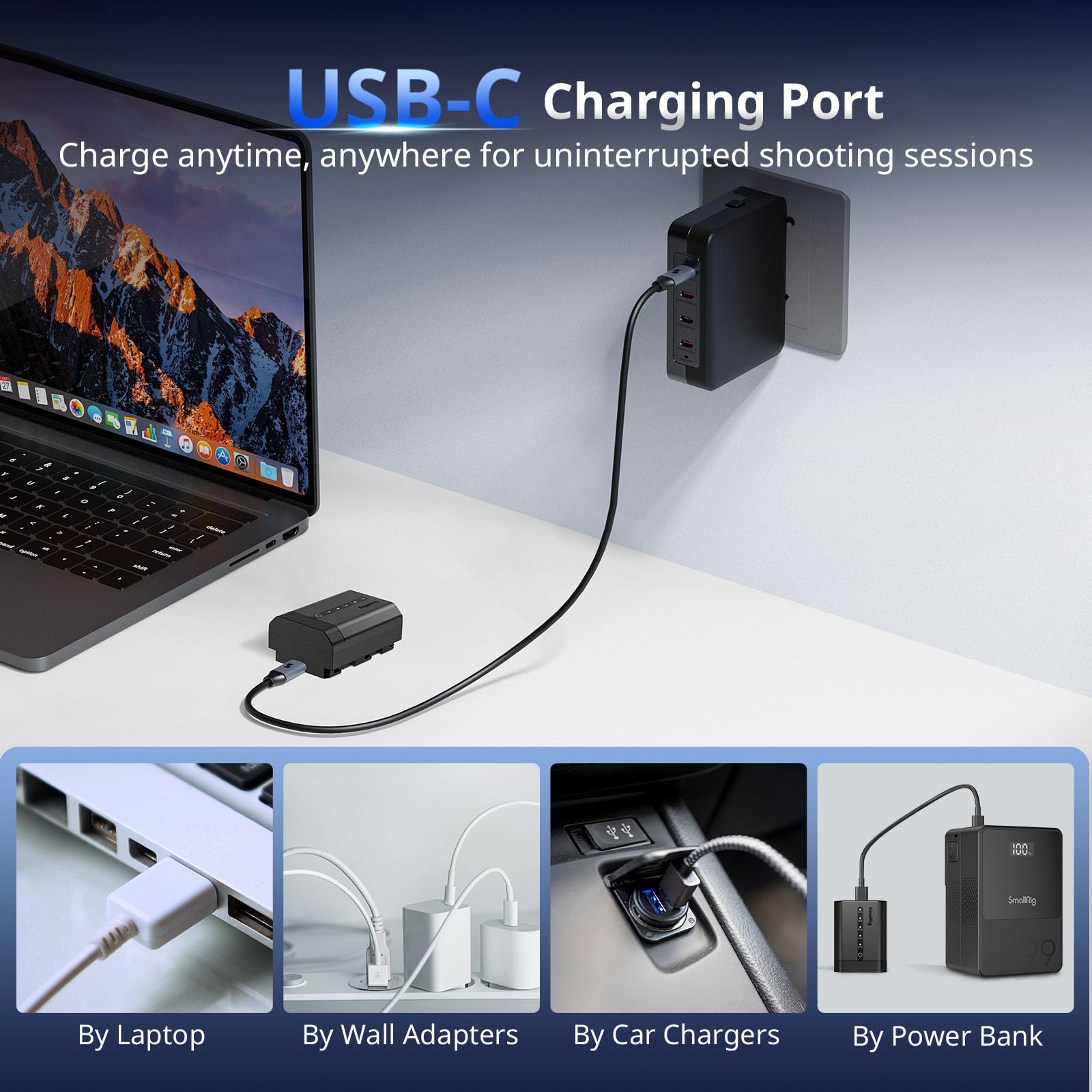 SMALLRIG NP-FZ100 Kameraakku für Sony, 2520mAh USB-C Akku mit LED-Anzeige, 2,5 Stunden Schnellladung, voll dekodiert für Sony Alpha A7V A7III A7IV A6700 A6600 FX3 FX30 A9 A7CII A7RIII ZV-E1 E10II-5297