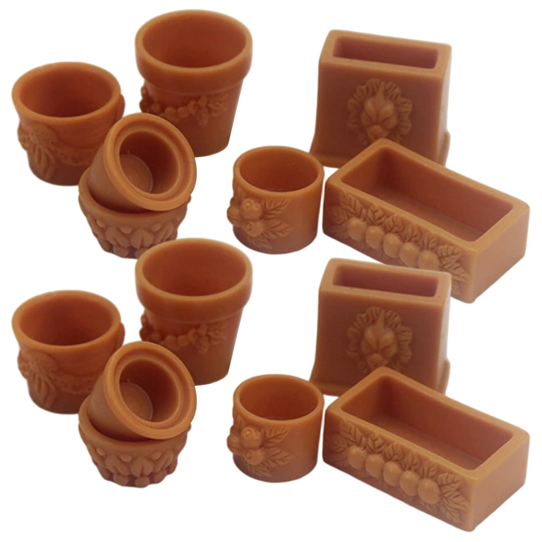 CAKEEYUM Mini Plant Pots with Intricate Carvings - 14 Pcs Tiny Plant Pots for Fairy Garden Dollhouse Miniature Terrarium Decor Light Brown Resin Mini Flower, Tiny, Fairy Gar