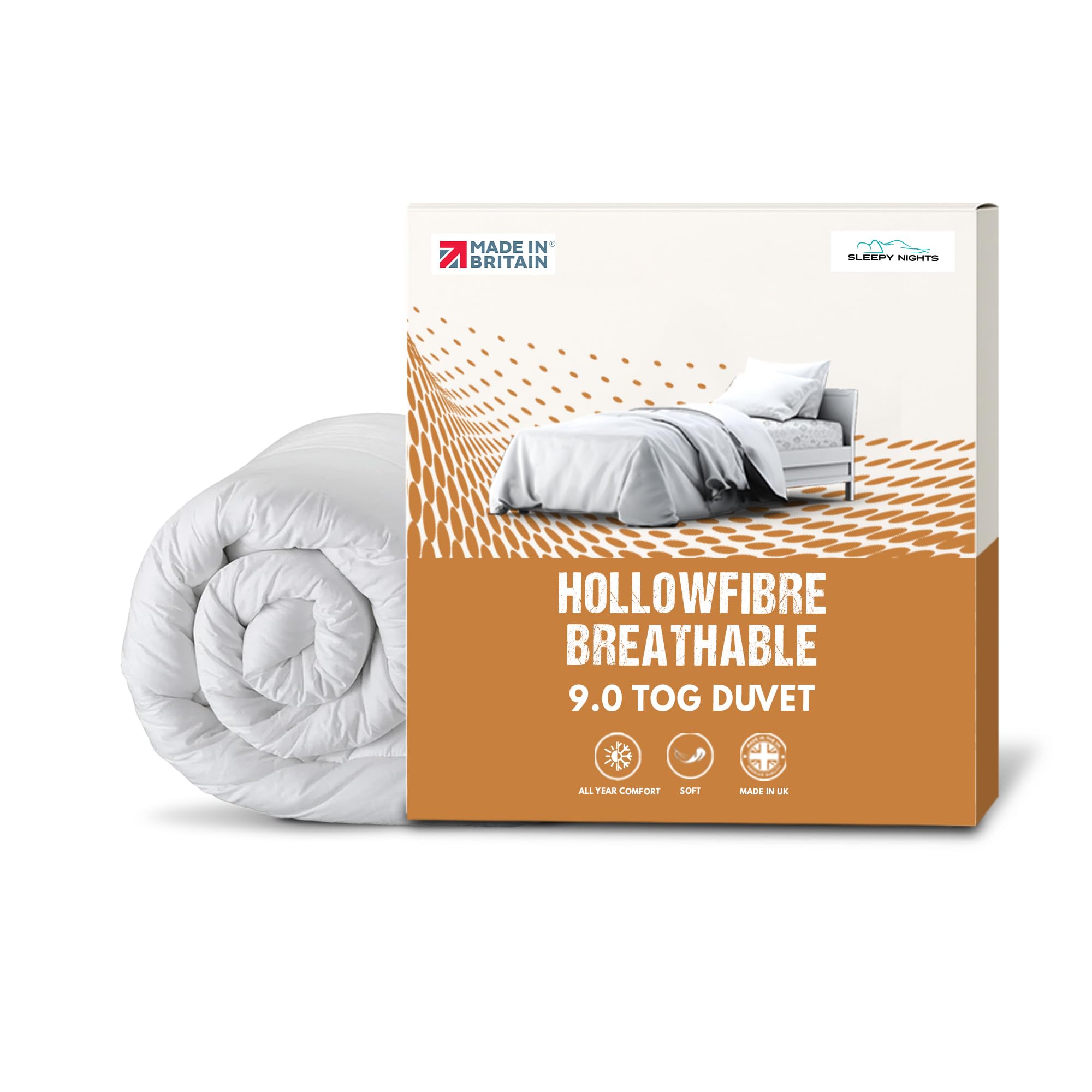 SleepyNights 9.0 Tog King Duvet Quilt – Lightweight & Breathable All Season Comforter – Anti Allergy Hollowfibre Bedding, Soft & Non-Allergenic – Made in UK (225 x 220cm)
